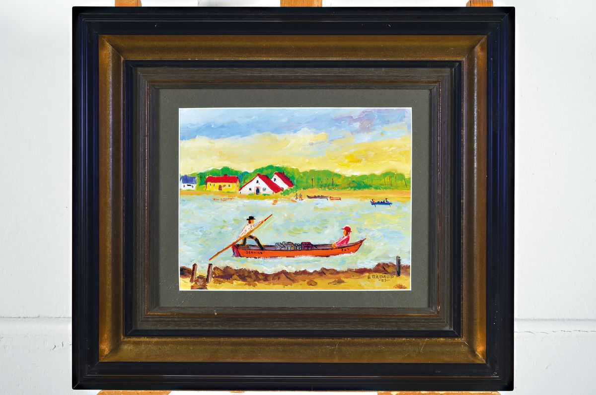 Detail k: Boris Pavlov, 1928 Belvas, Lettland- 2005 Frankreich, Titel: Gepäckservice auf der Maas in Frankreich, sign., dat. 83, unter Glas gerahmt, gesamt ...