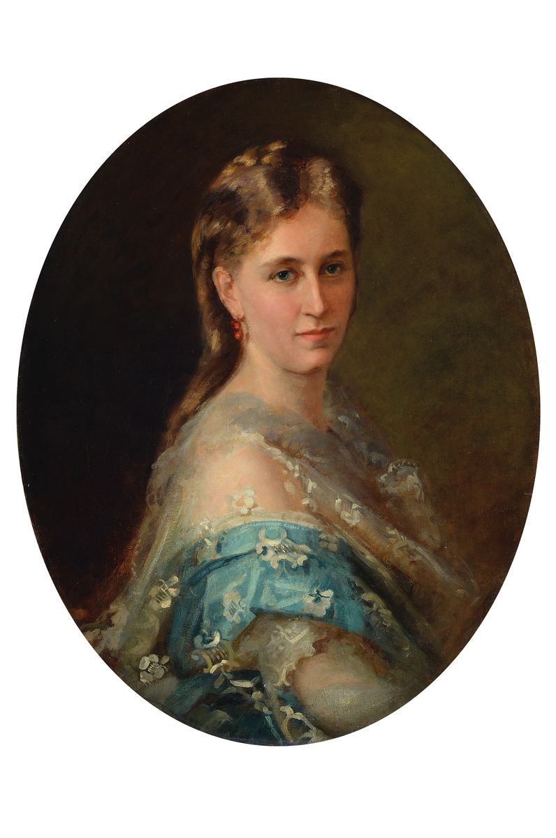 Unbekannter Künstler, nach Vorbild der Schönheitsgalerie, elegante Dame, Öl/Lwd, oval, krakeliert, min. rest., Altersspuren, ca. 68.5 x 54 cm