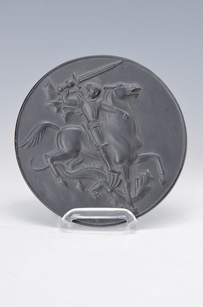 Arno Breker, 1900 Elberfeld-1991 Düsseldorf, Der heilige Georg, Eisengussrelief der Firma Buderus, D.ca. 14 cm