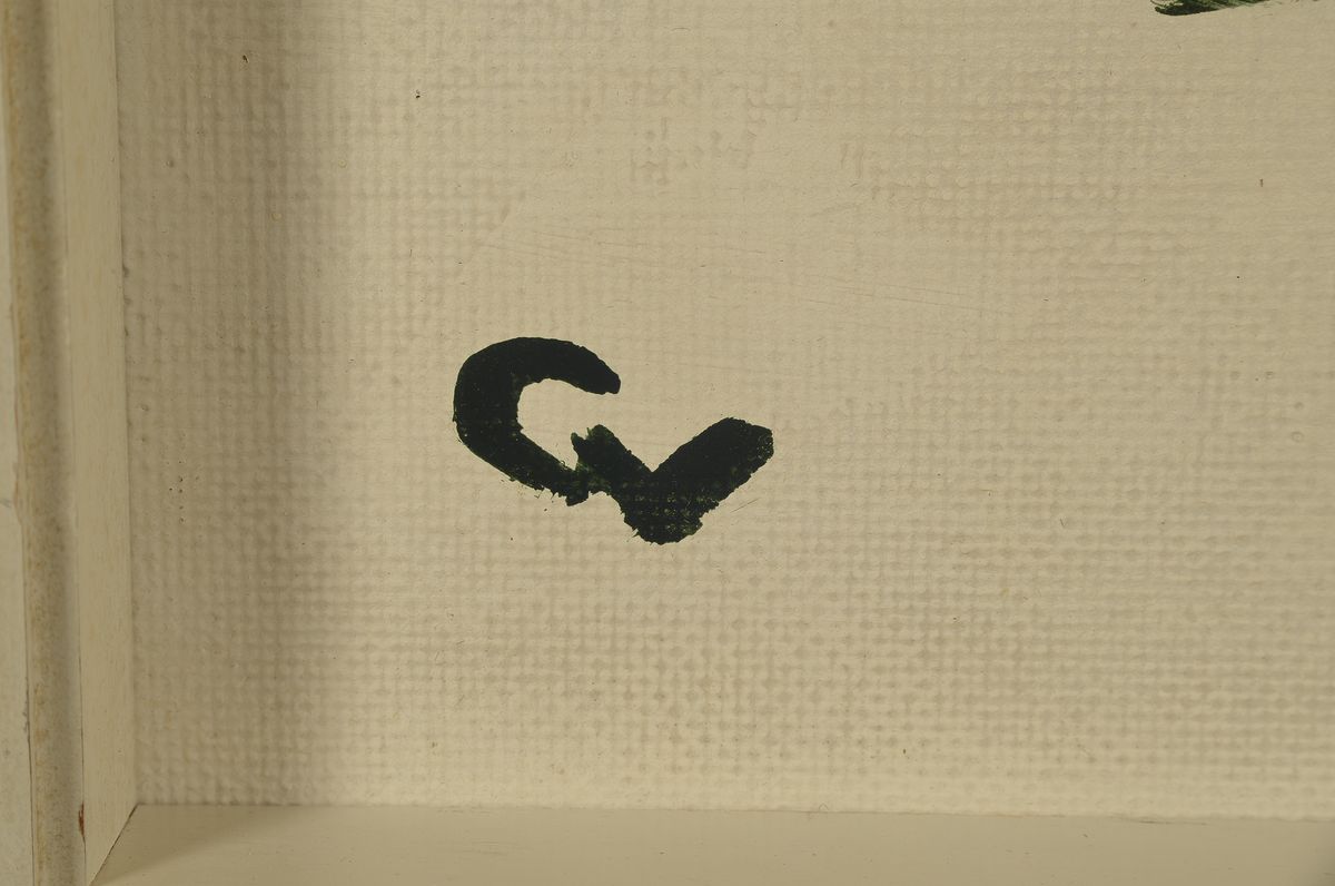 Detail a: Georg Vorhauer, 1903 Paris-1981 Neustadt/Wstr., Grüne Pferde, so rückseitig auf Etikett betitelt, Öl/Hartfaserplatte, links unten monogrammiert, ...