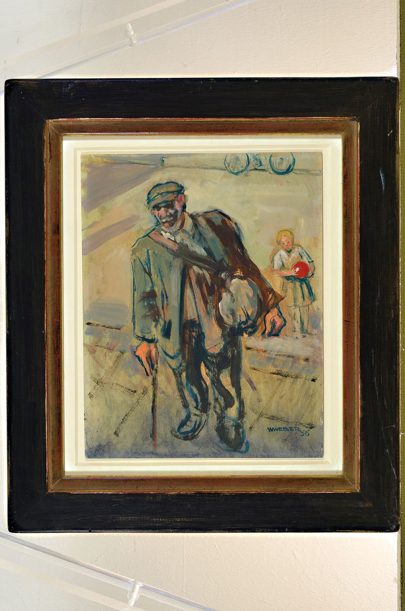 Detail k: Willy Weber, 1895-1959 Ludwigshafen/Rhein, Alter Mann und Mädchen mit Ball, Öl/Papier, signiert und dat. 56, ca. 28x22cm, PP, u.Gl., R. ca. 41x36cm