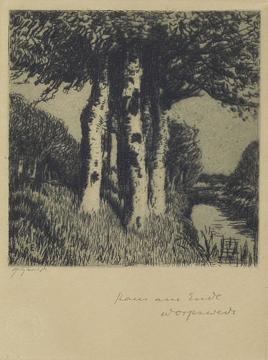 Hans am Ende, 1864 Trier-1918 Stettin, zwei kleine Radierungen, Fischerboote bzw. Birkenwald im Moor, beide handsigniert und bez.: Worpswede, je ca. ...