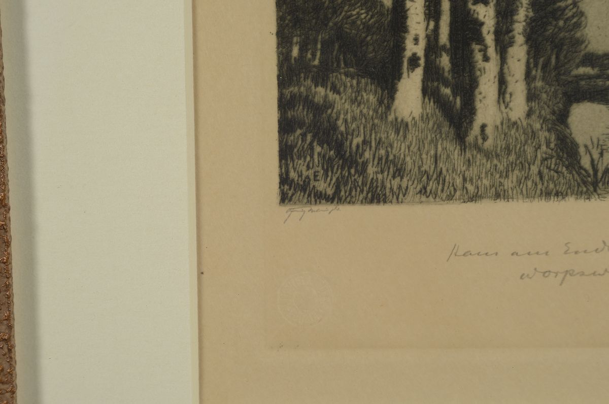 Detail a: Hans am Ende, 1864 Trier-1918 Stettin, zwei kleine Radierungen, Fischerboote bzw. Birkenwald im Moor, beide handsigniert und bez.: Worpswede, je ca. ...