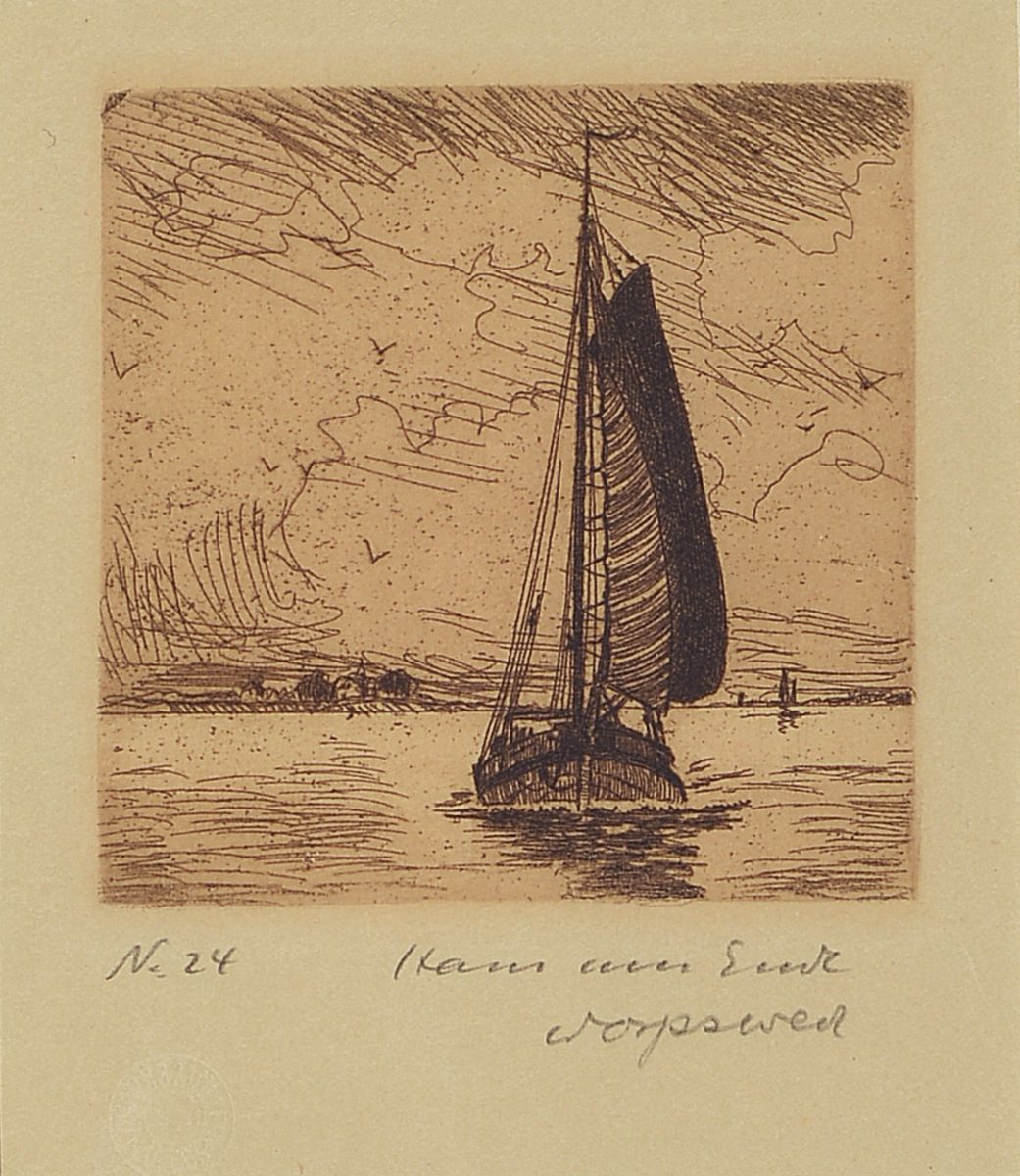 Detail b: Hans am Ende, 1864 Trier-1918 Stettin, zwei kleine Radierungen, Fischerboote bzw. Birkenwald im Moor, beide handsigniert und bez.: Worpswede, je ca. ...