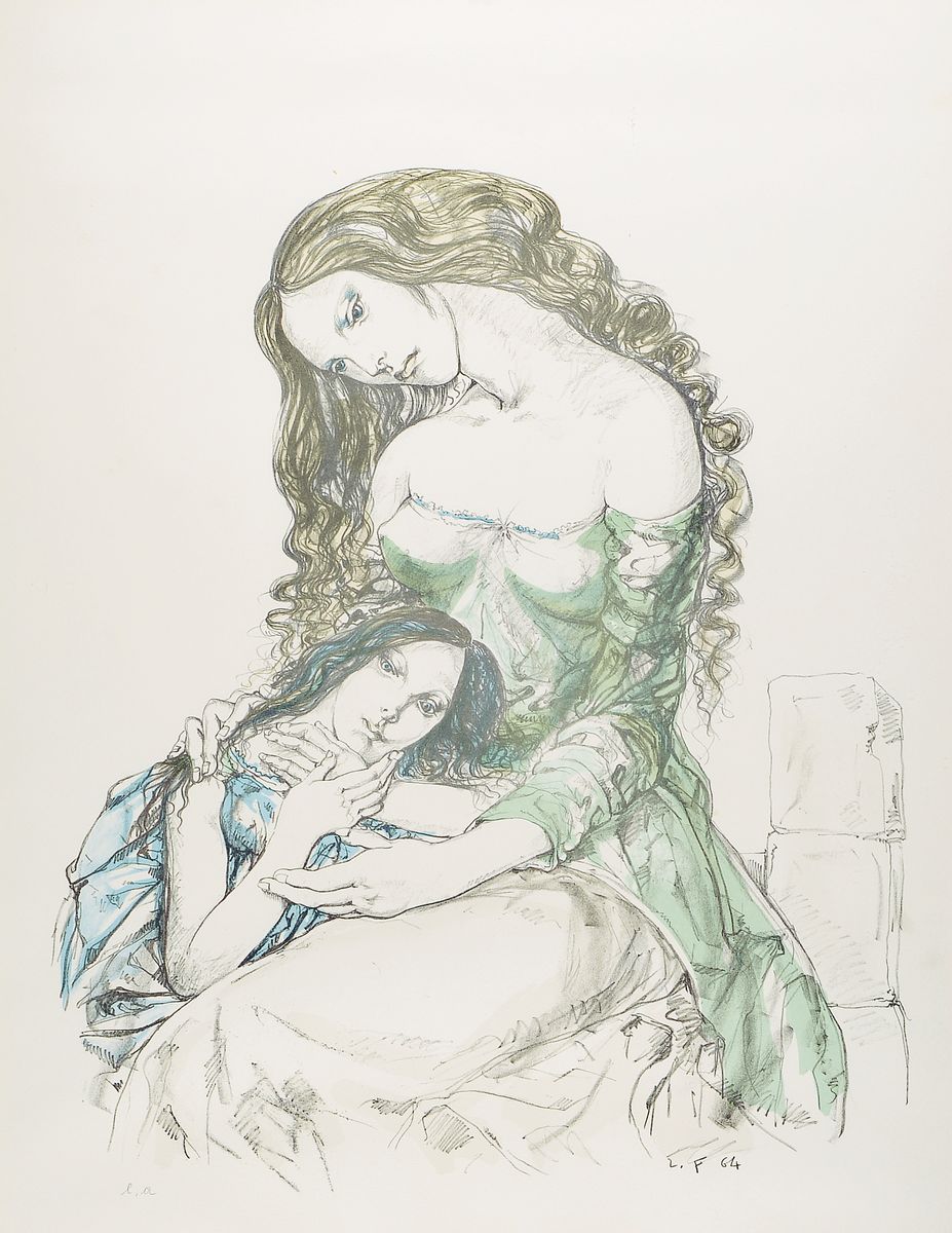 Leonor Fini, 1907 Buenos Aires-1996 Paris, Verträumte Schönheiten, großformatige Farblithographie, rechts unten monogrammiert, bez.: e.a., ca. ...