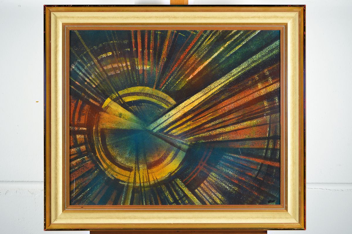 Detail k: Erich Schug, 1906 Ludwigshafen-1982 Bad Dürkheim, Kosmische Lichtstrahlen, Acryl auf Styropor, rechts unten monogr., ca. 49x59cm, R. ca. 62x71cm