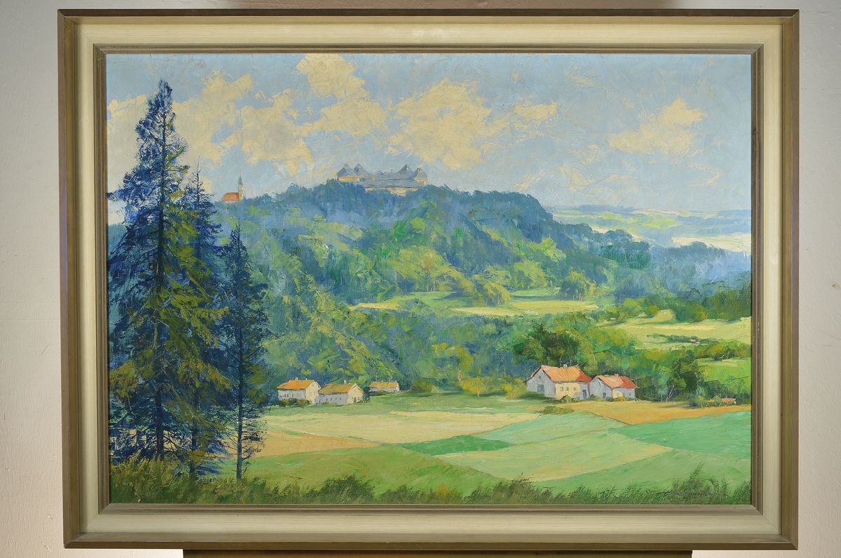 Detail k: Hans Münnich, 1892-1970 Chemnitz, Blick auf die Augustusburg bei Altenhain in Sachsen, Öl/Lwd, rechts unten signiert, ca. 70 x 100cm, R. ca. ...