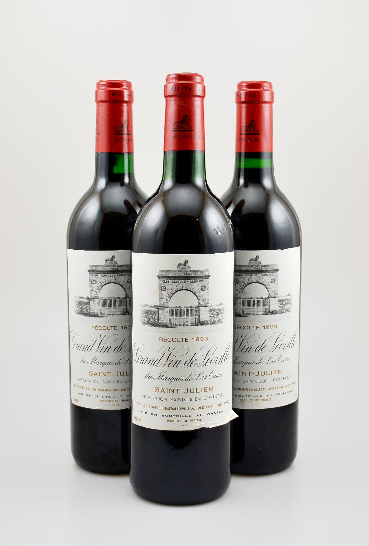 3 Flaschen 1993 Chateau Leoville-Las Cases, Saint-Julien, je ca. 75 cl, 12,5 % Vol., Füllstände: je ca. into neck, gute Erhaltungszustände, ...