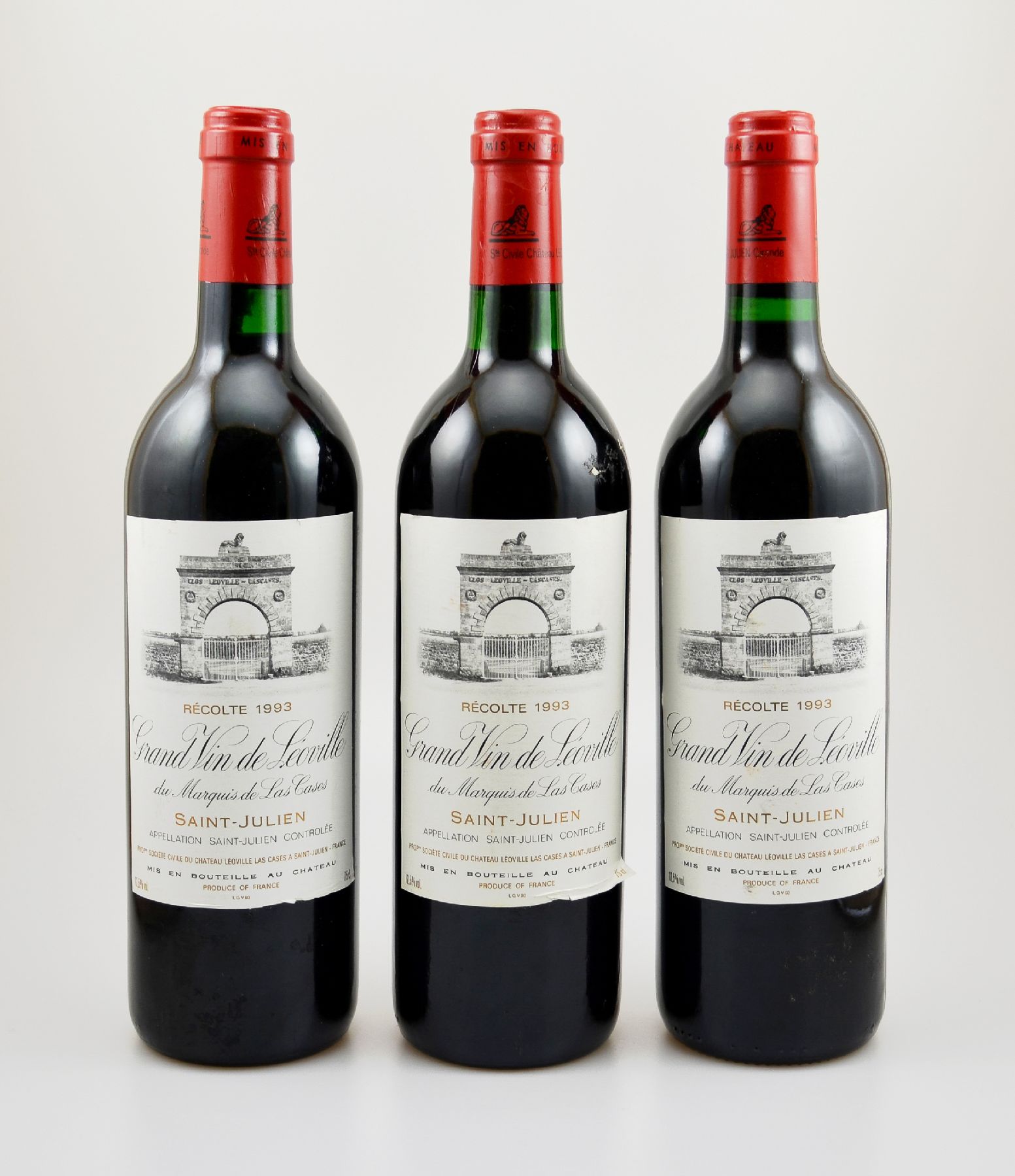 Detail a: 3 Flaschen 1993 Chateau Leoville-Las Cases, Saint-Julien, je ca. 75 cl, 12,5 % Vol., Füllstände: je ca. into neck, gute Erhaltungszustände, ...