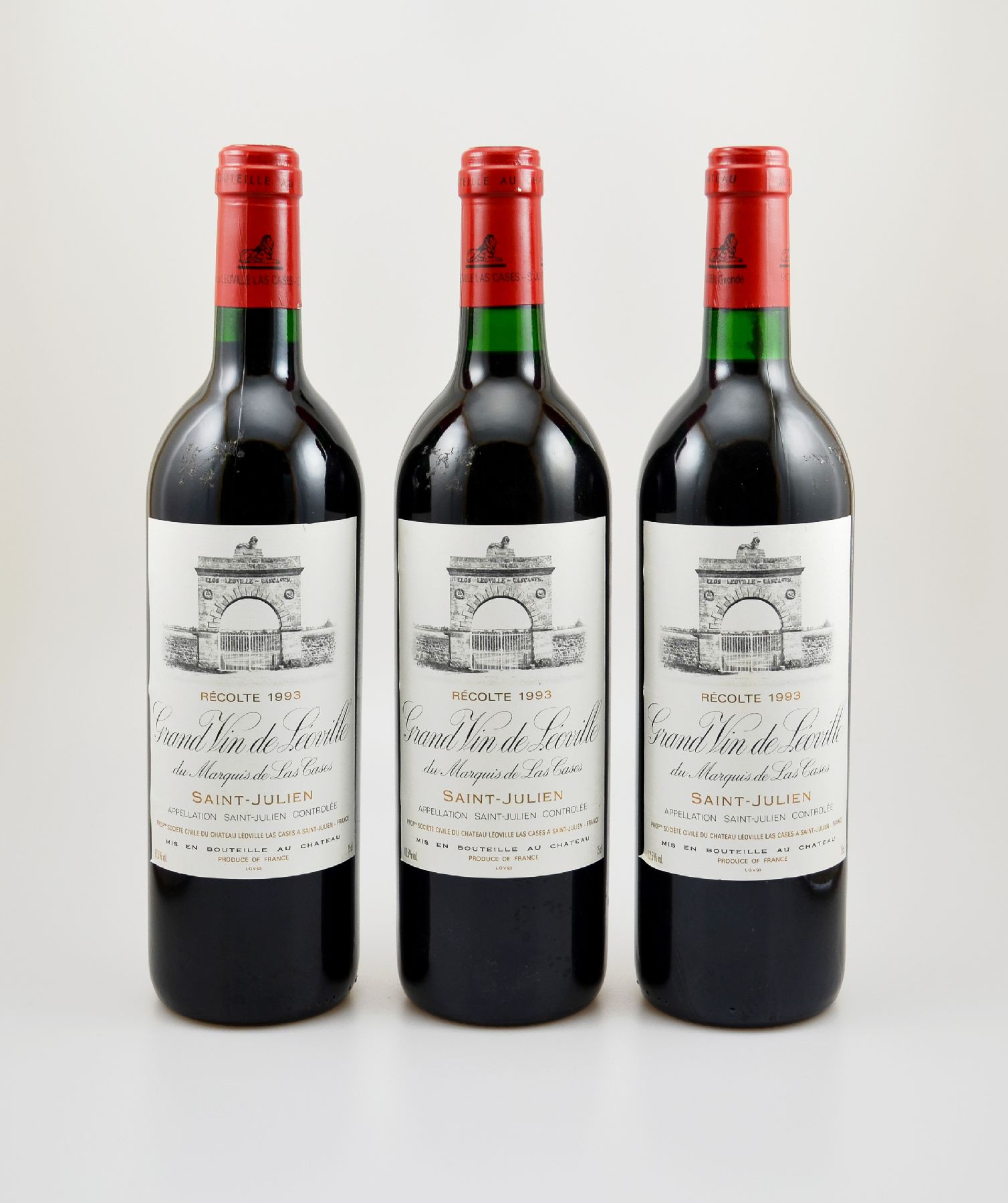 3 Flaschen 1993 Chateau Leoville-Las Cases, Saint-Julien, je ca. 75 cl, 12,5 % Vol., Füllstände: je ca. into neck, gute Erhaltungszustände, ...