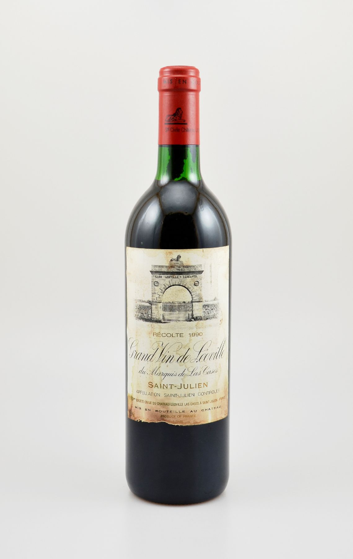 1 Flasche 1990 Chateau Leoville-Las Cases, Saint-Julien, ca. 75 cl, 12,5 % Vol., Füllstand: ca. top shoulder, Etikett beschmutzt, unverkostet, ...