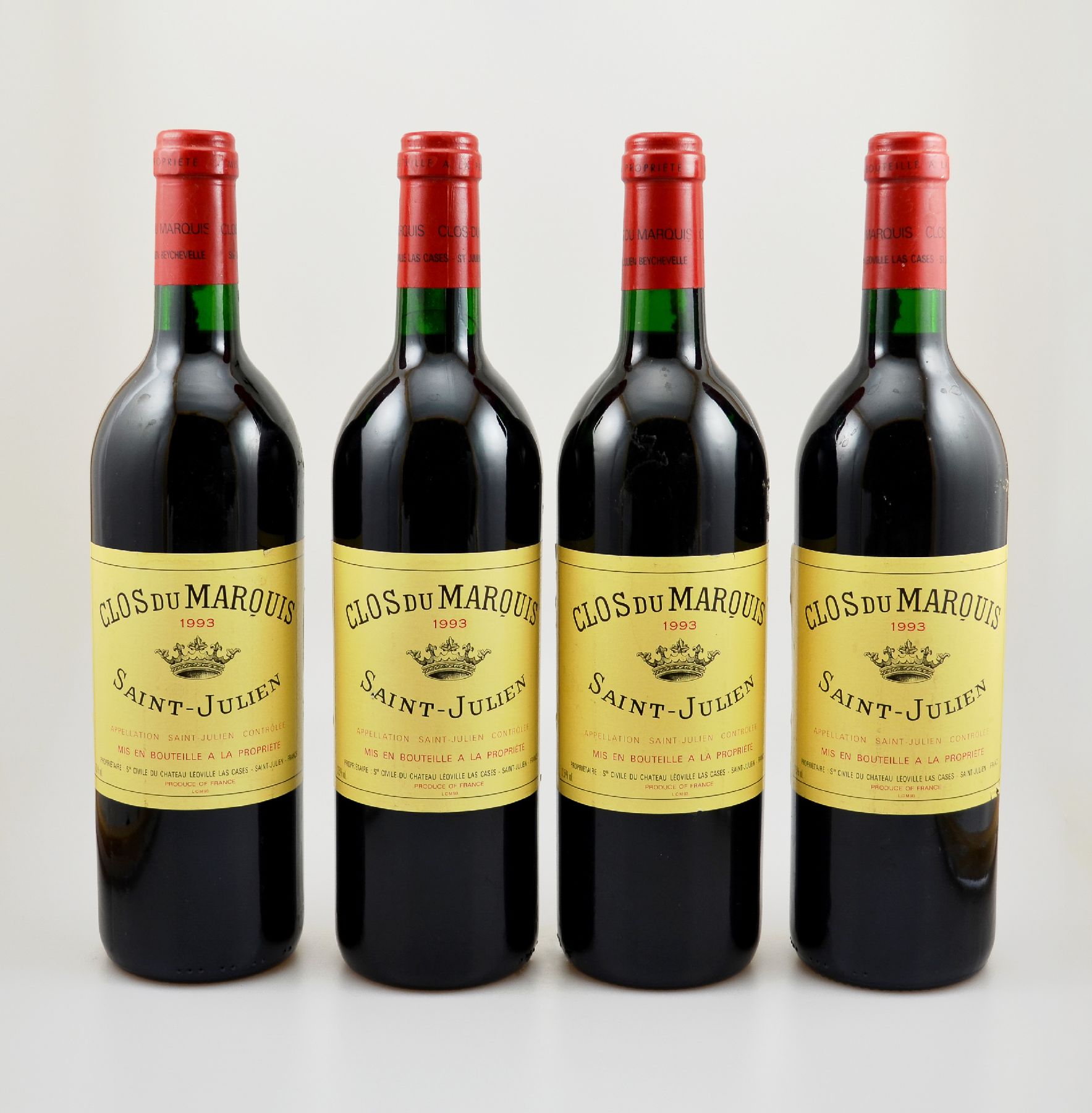 4 Flaschen 1993 Clos du Marquis, Saint-Julien, 2. Wein von Chateau Leoville-Las Cases, je ca. 75 cl, 12,5 % Vol., Füllstände: je ca. into neck, ...
