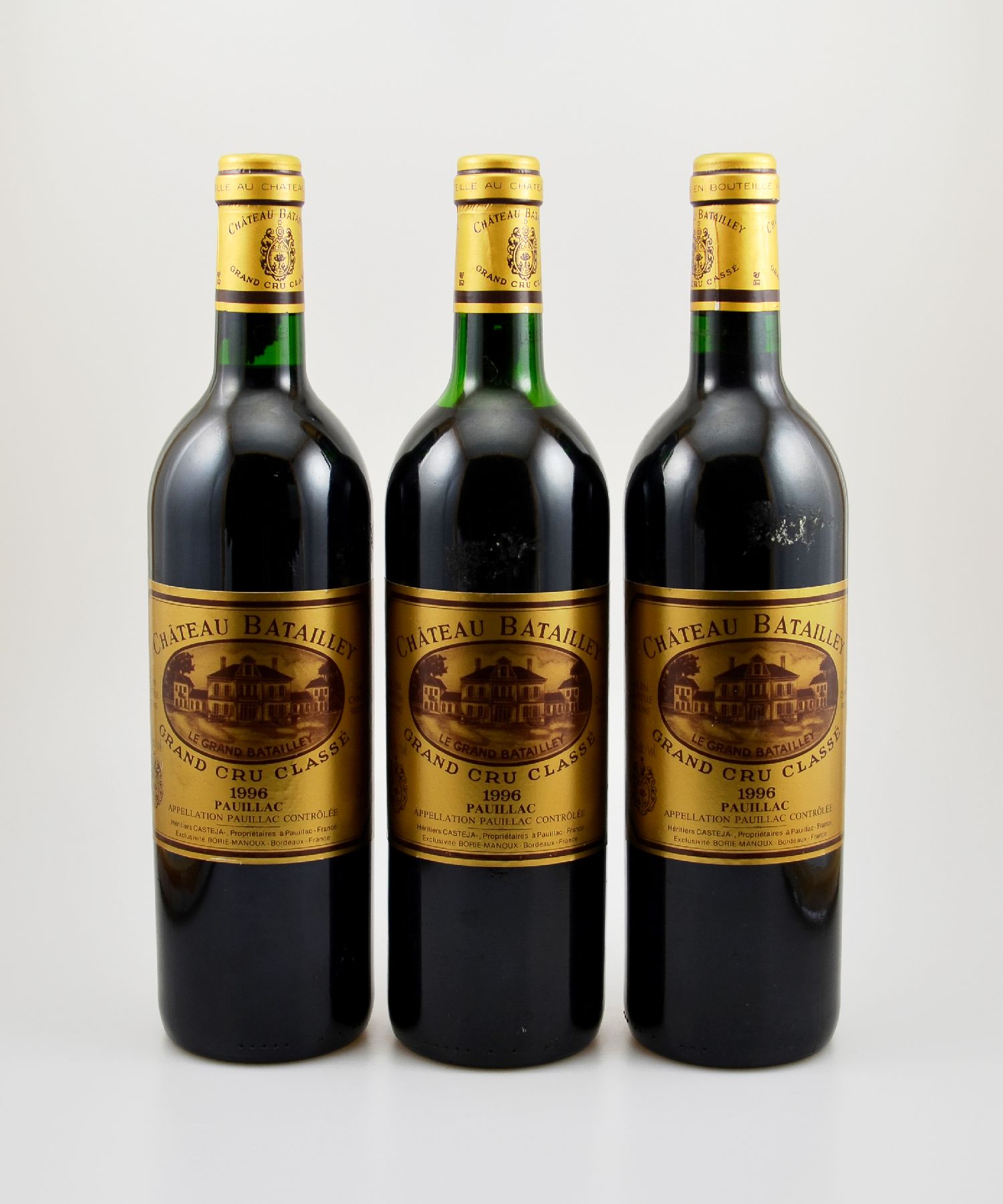 Detail b: 6 Flaschen 1996 Chateau Batailley, Pauillac, Grand Cru Classe, je ca. 75 cl, 12,5 % Vol., Füllstände: ca. 5x into neck & 1x upper mid shoulder, ...