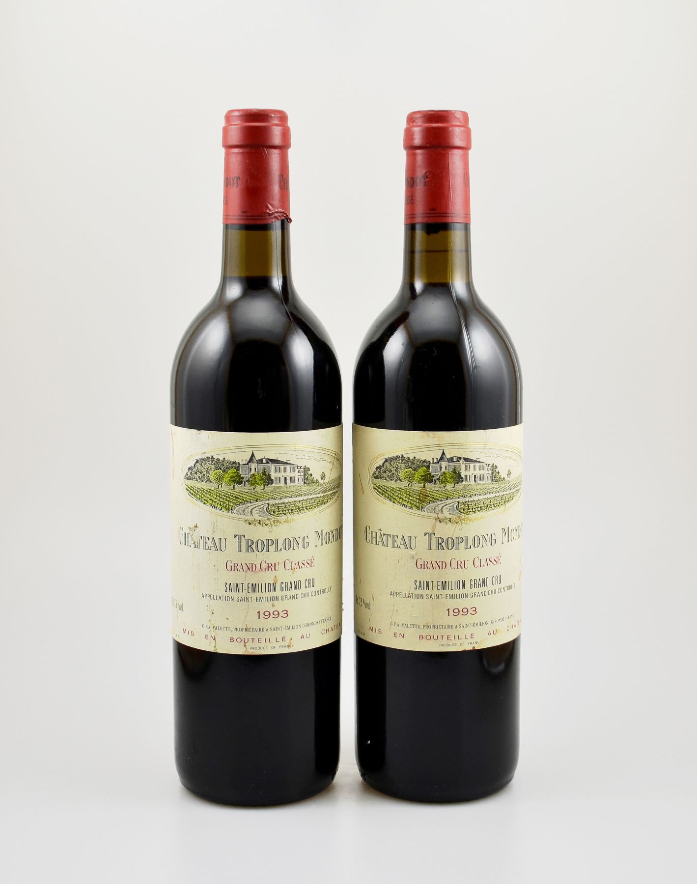 2 Flaschen 1993 Chateau Troplong Mondot, Saint-Emilion Grand Cru, Grand Cru Classe, je ca. 75 cl, 12,5 % Vol., Füllstände: je ca. into neck, ...