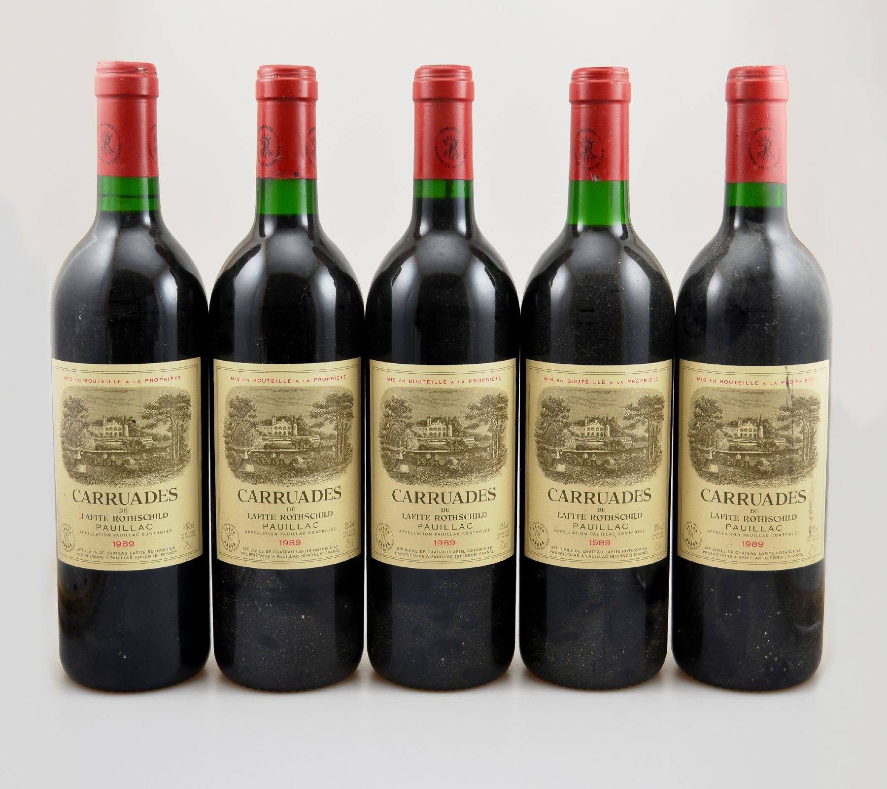 5 Flaschen 1989 Carruades de Lafite, Pauillac, 2. Wein von Chateau Lafite Rothschild, je ca. 75 cl, 12,5 % Vol., Füllstände: je ca. into neck, gute ...