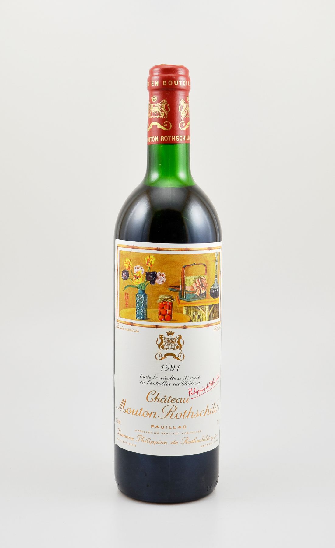 1 Flasche 1991 Chateau Mouton Rothschild, Pauillac, Premier Grand Cru Classe, ca. 75 cl, 12,5 % Vol., Füllstand: ca. top shoulder, hervorragender ...
