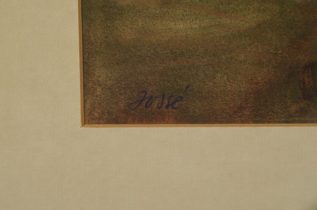 Detail a: Friedrich Jossé, 1897 Wolfstein-1994 Speyer, Holzarbeiter, Aquarell auf Papier, links unten signiert, ca. 30x45cm, PP. u.Gl., R. ca. 51x67cm