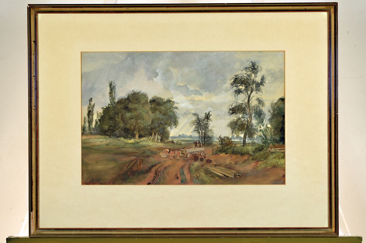 Detail k: Friedrich Jossé, 1897 Wolfstein-1994 Speyer, Holzarbeiter, Aquarell auf Papier, links unten signiert, ca. 30x45cm, PP. u.Gl., R. ca. 51x67cm