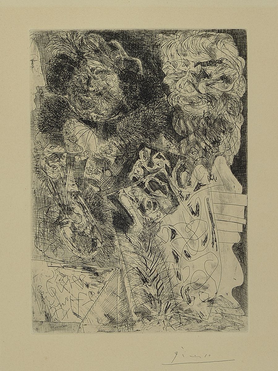 Pablo Picasso, 1881-1973, Rembrandt a la palette, Radierung, Blatt 34 der Suite Vollard von 1934, Büttenpapier mit Prägedruck Picasso mittig unten, ...