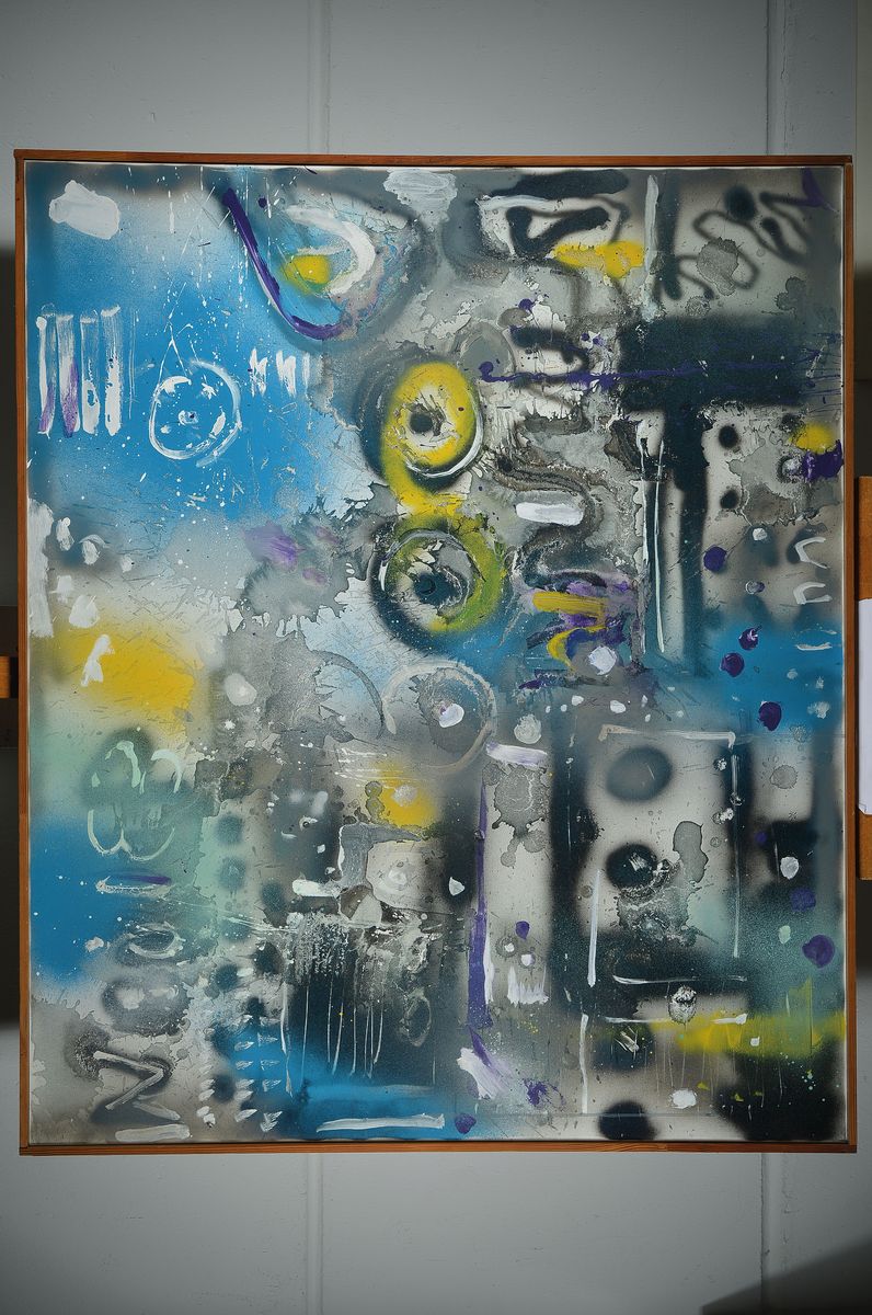 Detail k: Rudi Baerwind, 1910 Mannheim-1982 Mannheim, Computer Kosmologie, Acryl auf Lwd, rückseitig auf dem Keilrahmen betitelt, signiert und datiert 1979, ...