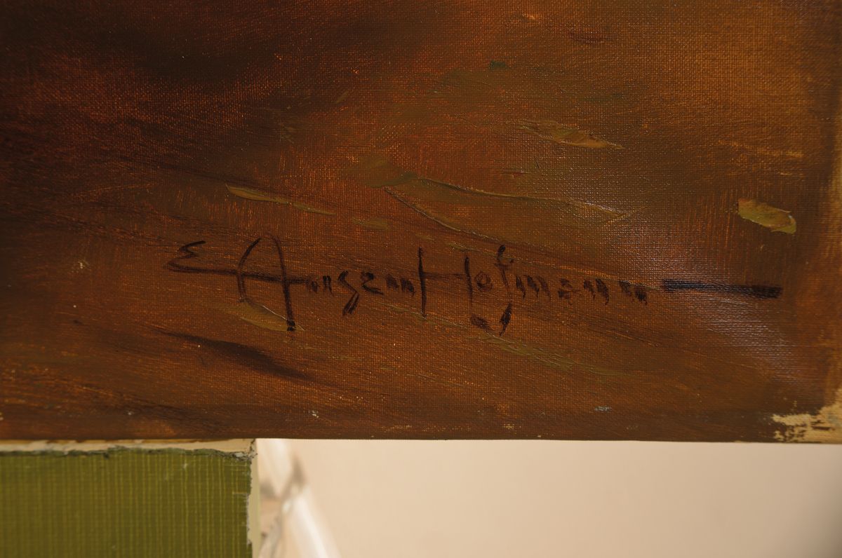 Detail a: Eugene Ansen Hofmann, 1862-1955, Die Würfelspieler, niederländisches Interieur mit vier Herren beim Würfelspiel, Öl/Lwd, rechts unten signiert E. ...