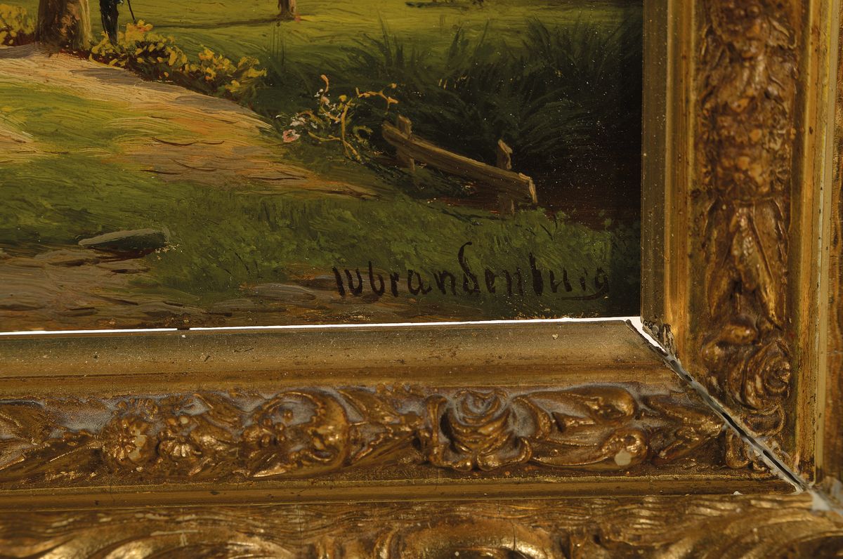 Detail a: Wilhelm Brandenburg, 1824 Mülheim-1901 Düsseldorf, Frühling, Öl/Holz, rechts unten signiert, ca. 21x27cm, R. ca. 35x41cm