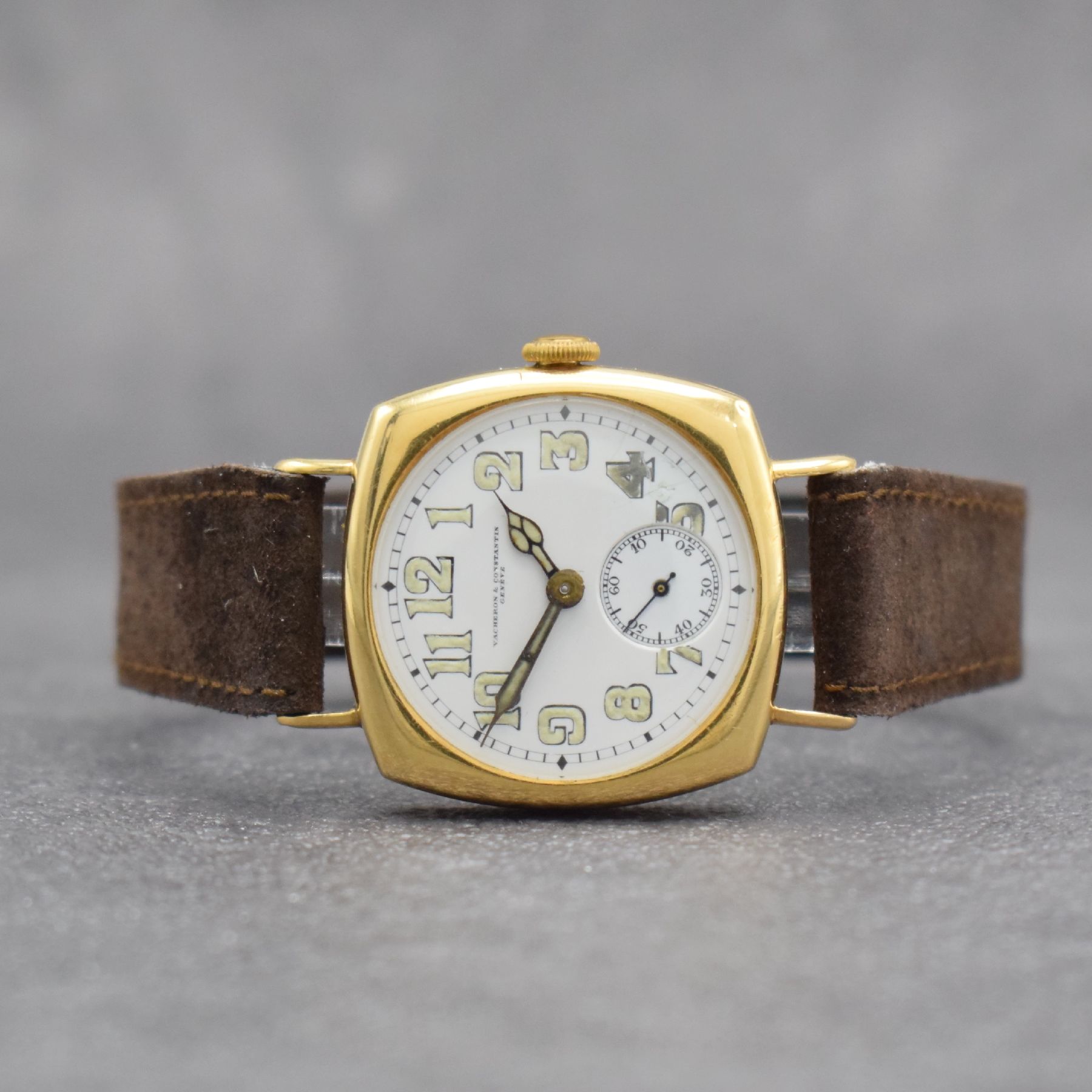 VACHERON & CONSTANTIN Geneve frühe Herrenarmbanduhr in GG 750/000, Schweiz um 1920, Handaufzug, 3-teil. Geh., Boden & Glasrand aufgedr., ...