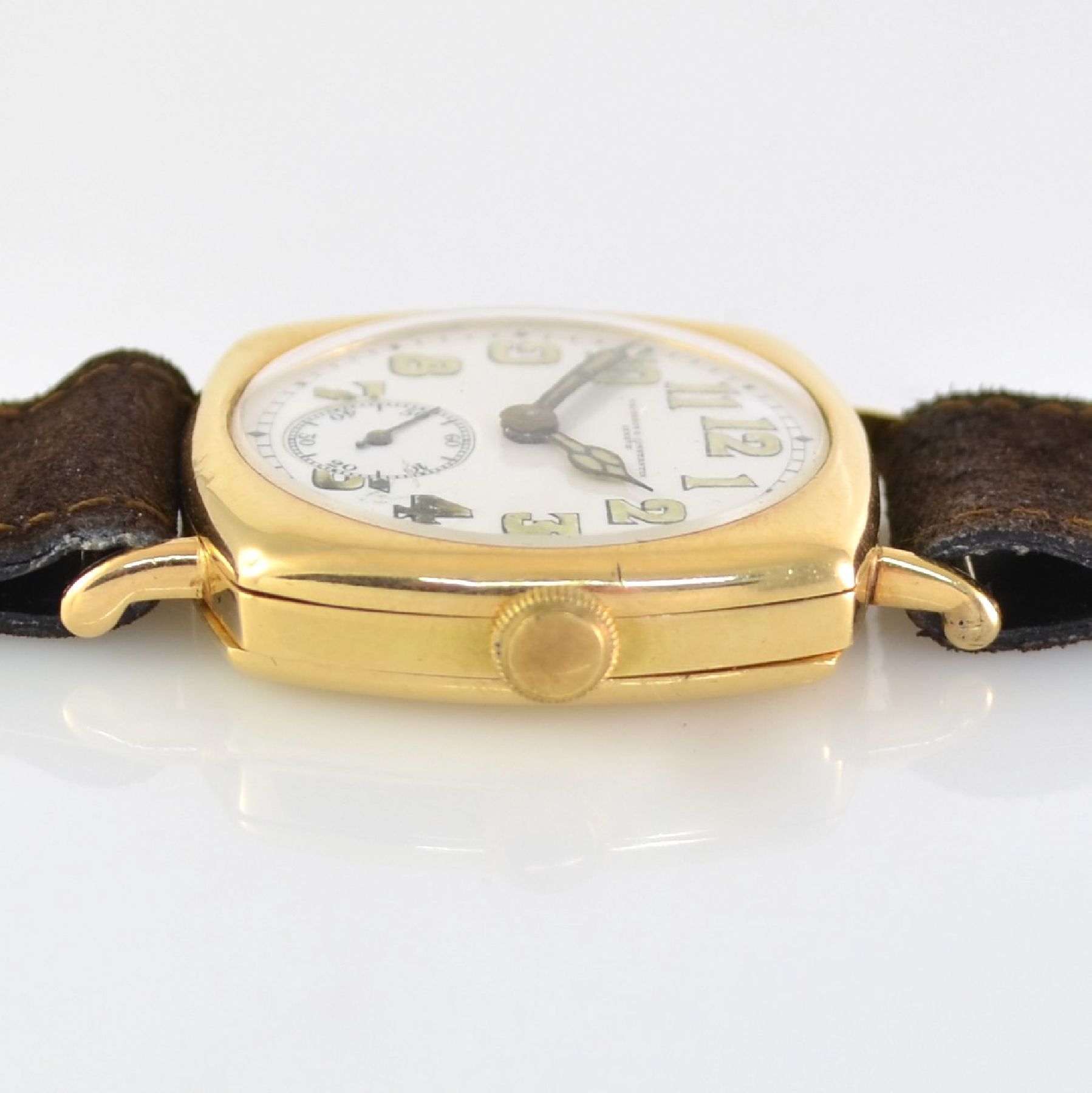 Detail d: VACHERON & CONSTANTIN Geneve frühe Herrenarmbanduhr in GG 750/000, Schweiz um 1920, Handaufzug, 3-teil. Geh., Boden & Glasrand aufgedr., ...