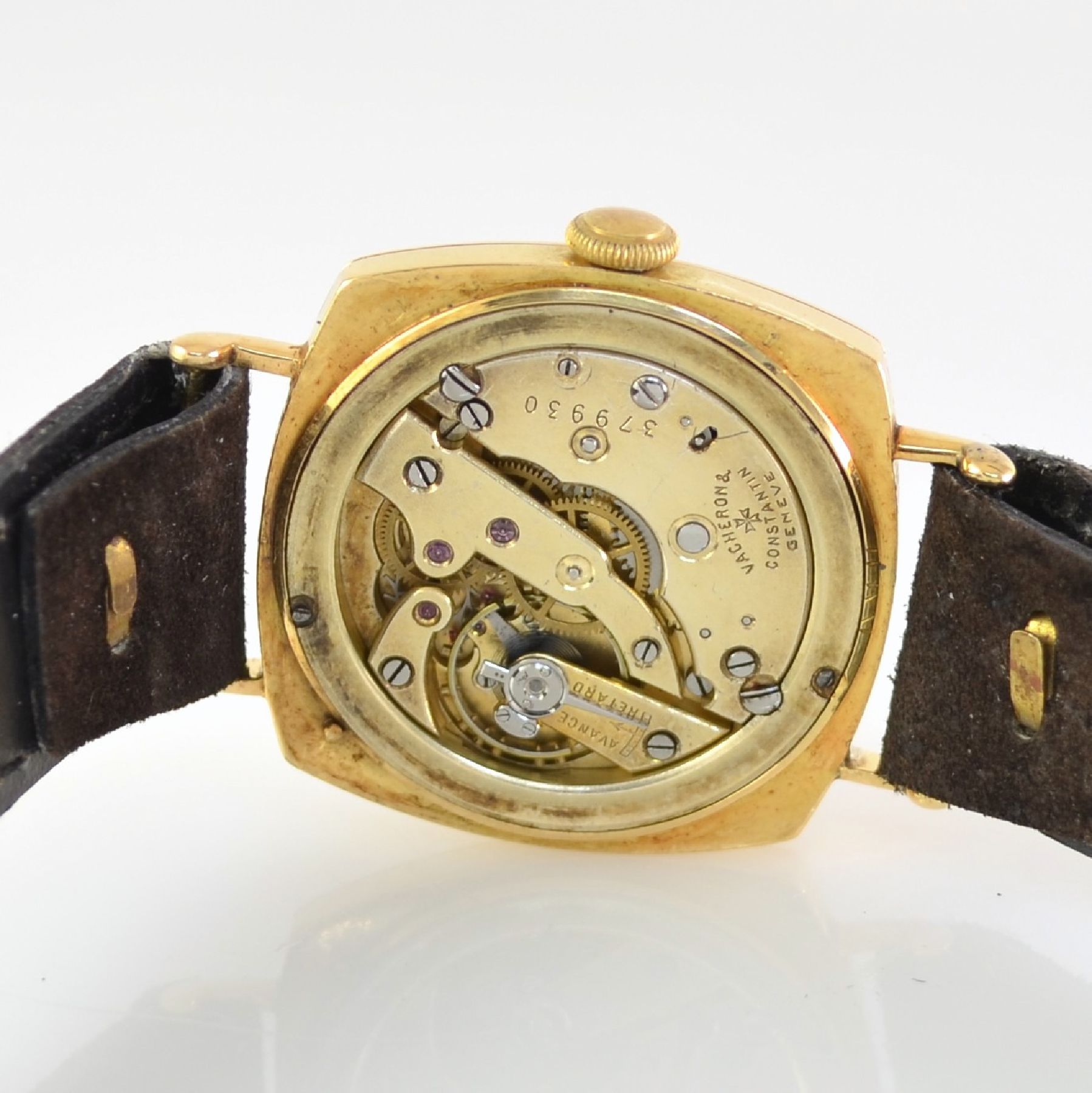 Detail g: VACHERON & CONSTANTIN Geneve frühe Herrenarmbanduhr in GG 750/000, Schweiz um 1920, Handaufzug, 3-teil. Geh., Boden & Glasrand aufgedr., ...
