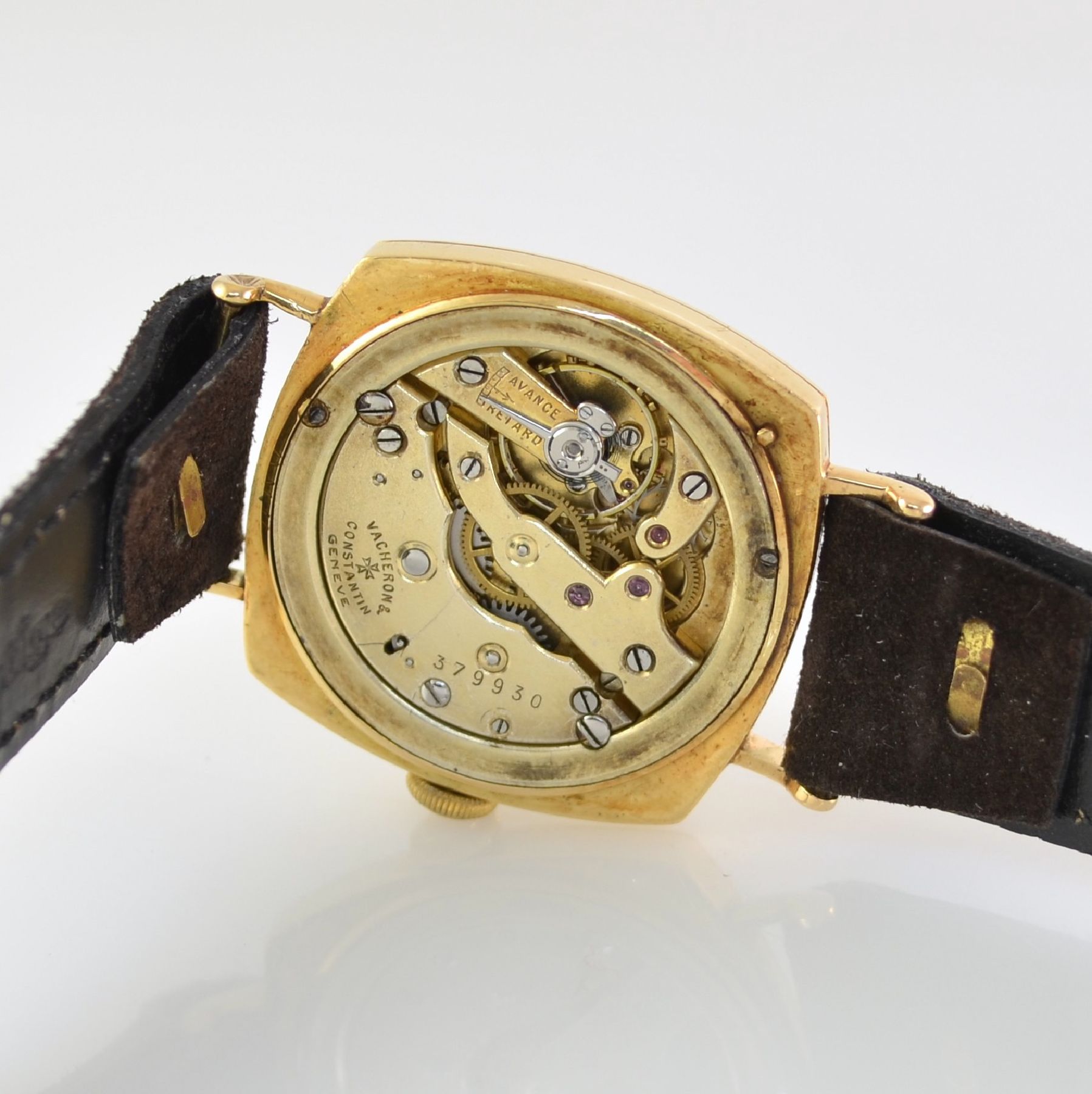 Detail h: VACHERON & CONSTANTIN Geneve frühe Herrenarmbanduhr in GG 750/000, Schweiz um 1920, Handaufzug, 3-teil. Geh., Boden & Glasrand aufgedr., ...