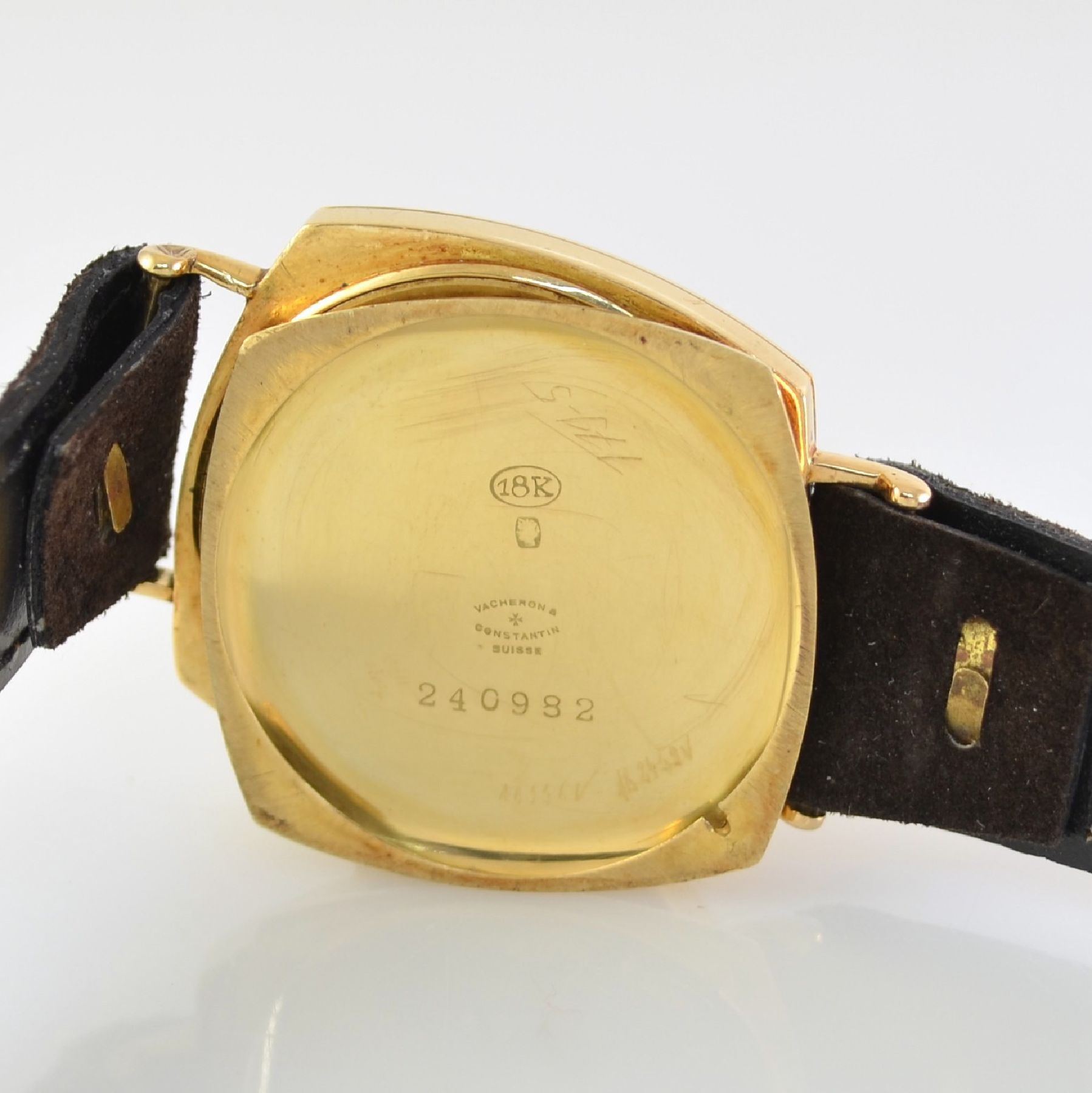 Detail i: VACHERON & CONSTANTIN Geneve frühe Herrenarmbanduhr in GG 750/000, Schweiz um 1920, Handaufzug, 3-teil. Geh., Boden & Glasrand aufgedr., ...