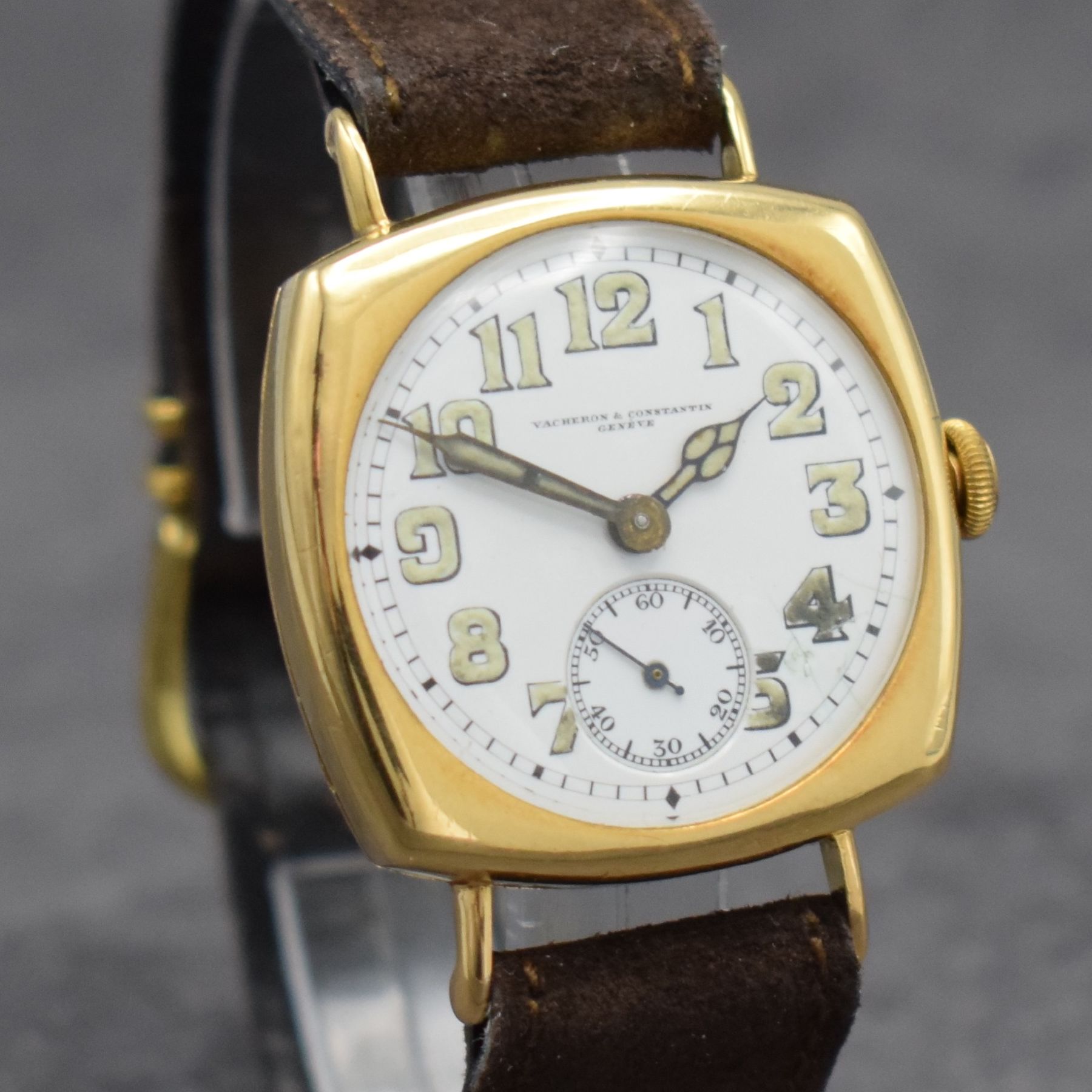 Detail k: VACHERON & CONSTANTIN Geneve frühe Herrenarmbanduhr in GG 750/000, Schweiz um 1920, Handaufzug, 3-teil. Geh., Boden & Glasrand aufgedr., ...