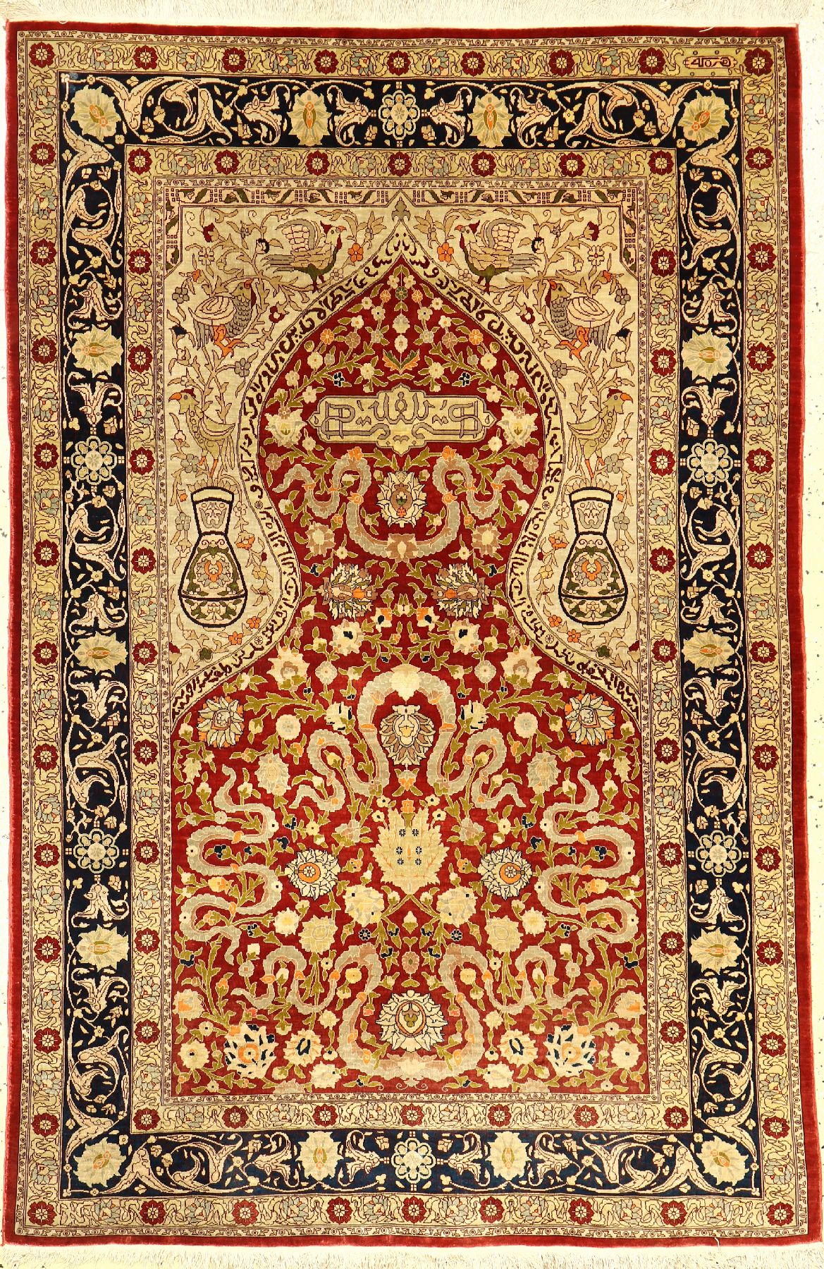 Seiden Hereke fein Sign, Türkei, ca. 50 Jahre, reine Naturseide, ca. 157 x 104 cm, EHZ: 3, Kum Kapi Design, hochwertige Qualität, dekorativ