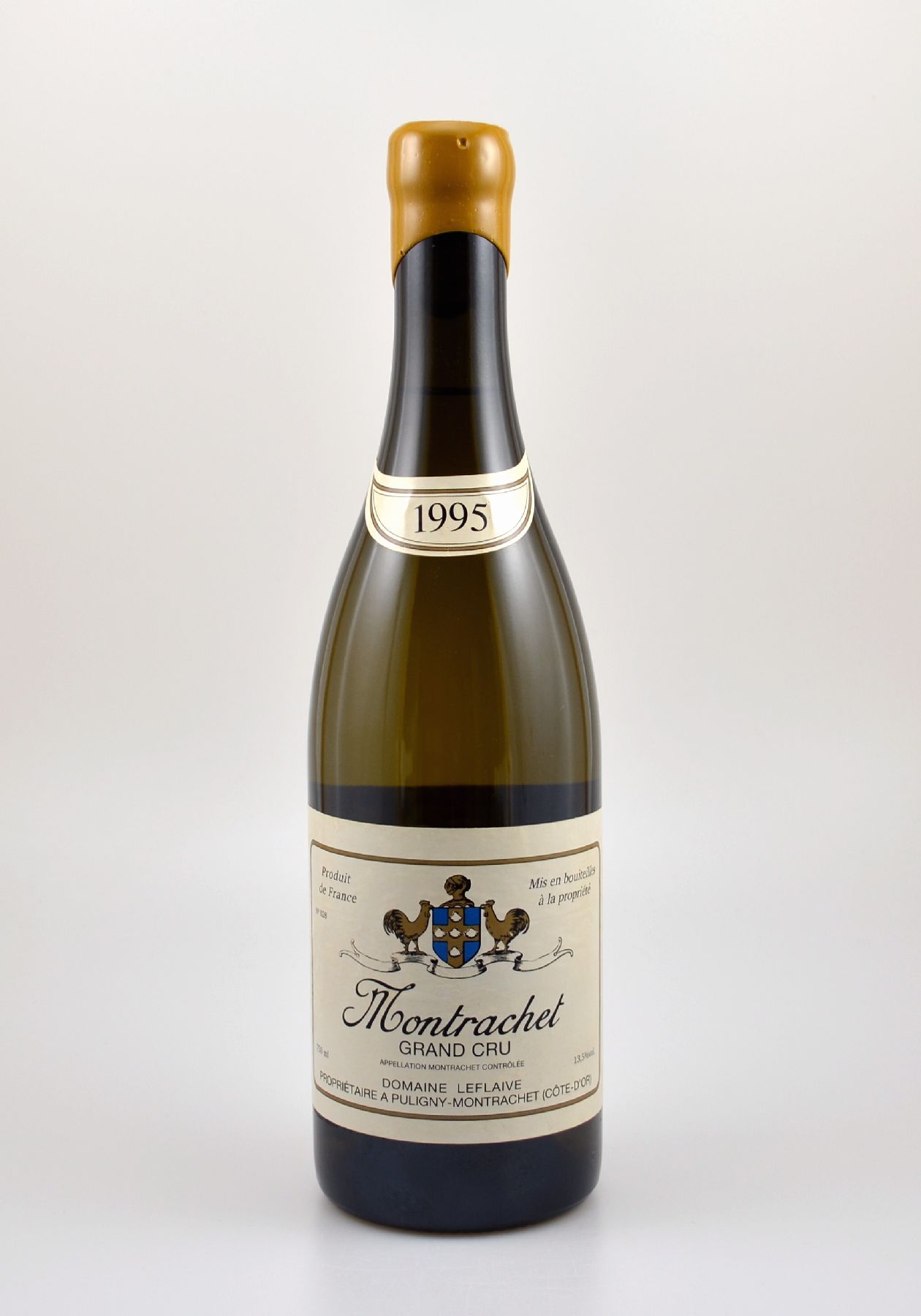 1 seltene Flasche 1995 Domaine Leflaive Montrachet Grand Cru, Cote de Beaune, ca. 75 cl, 13,5 % Vol., Abstand zwischen Korken und Wein: ca. 2 cm, ...