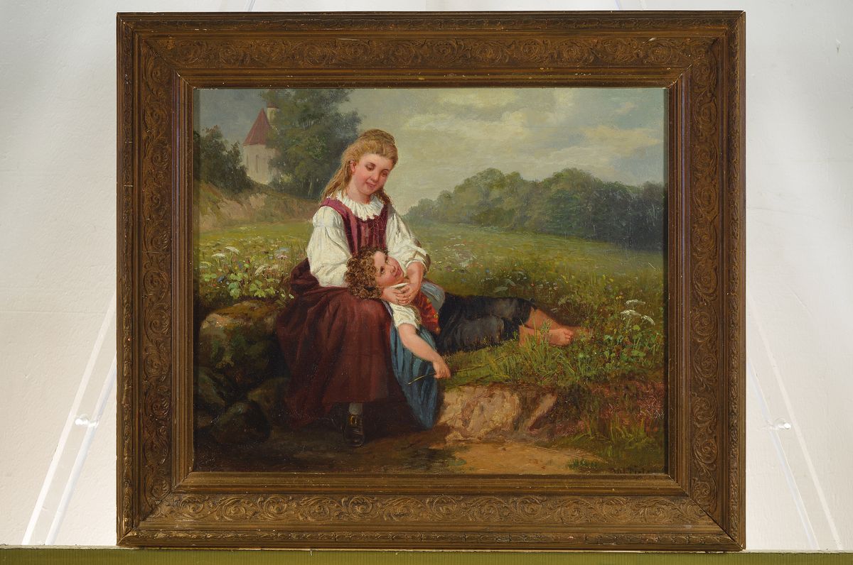 Detail k: Wilhelm Hermann Pistor, geb. 1832 Neustrelitz, Brüderchen und Schwesterchen, rückseitig auf dem Keilrahmen so betitelt, Öl/Lwd, rechts unten ...