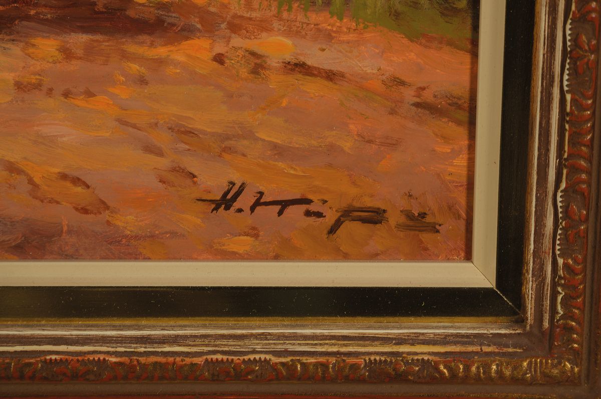 Detail a: Helmut Kips, geb. 1937 Krefeld, Kutsche und Spaziergänger im Wald, Öl/Holz, rechts unten signiert, ca. 40x30cm, R. ca. 57x47cm, mit Zertifikat ...