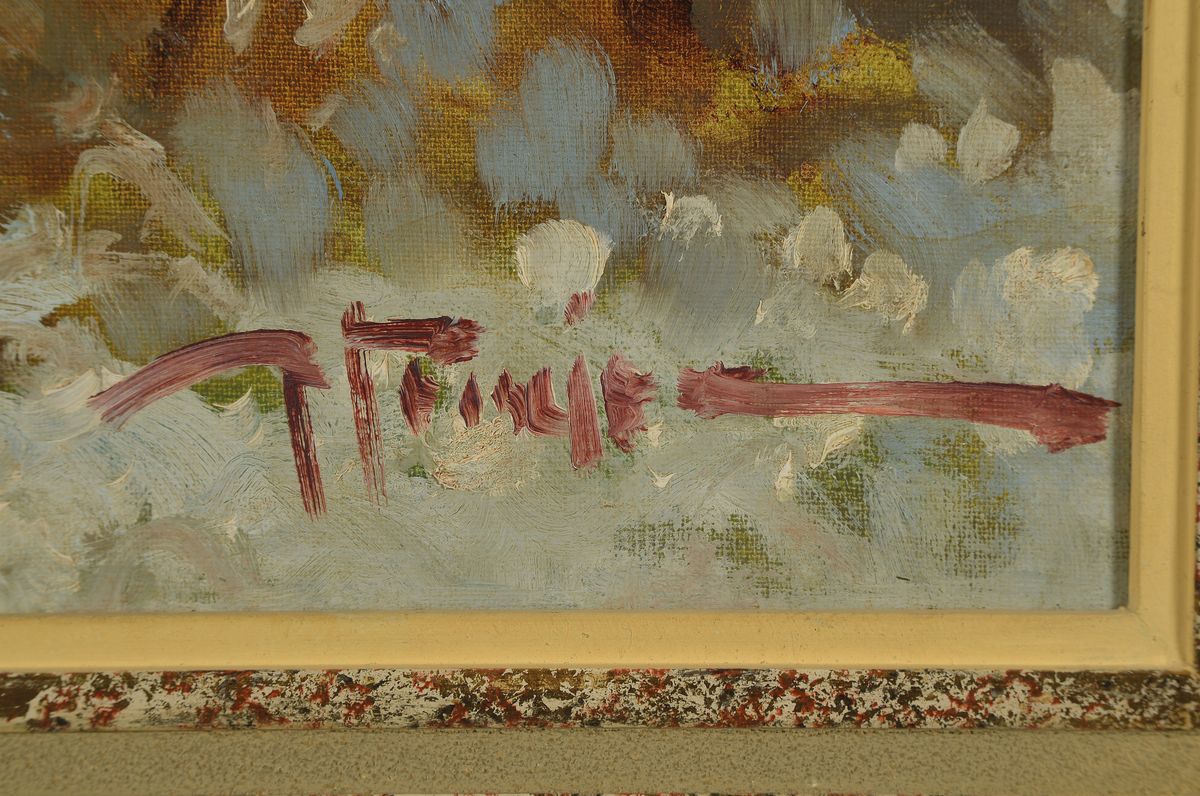 Detail a: Tommaso Principe, geb. 1942, zwei Damen erwarten die Ankunft der Kutsche, Öl/Lwd, rechts unten signiert, ca. 50x40cm, R. ca. 66x56cm, mit Zertifikat ...
