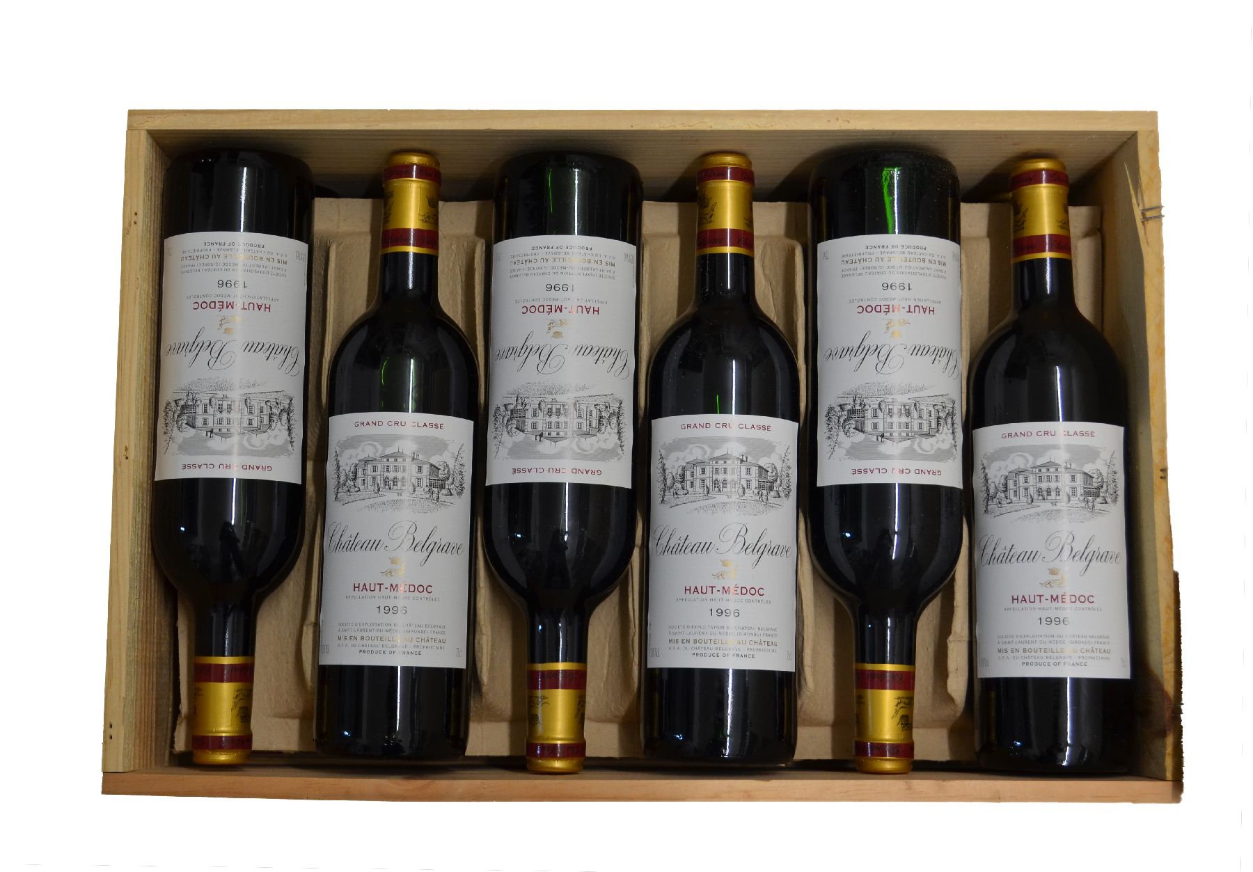 Detail a: 12 Flaschen 1996 Chateau Belgrave, Haut-Medoc, Grand Cru Classe, je ca. 75 cl, 13 % Vol., Füllstände: je ca. into neck, hervorragende ...