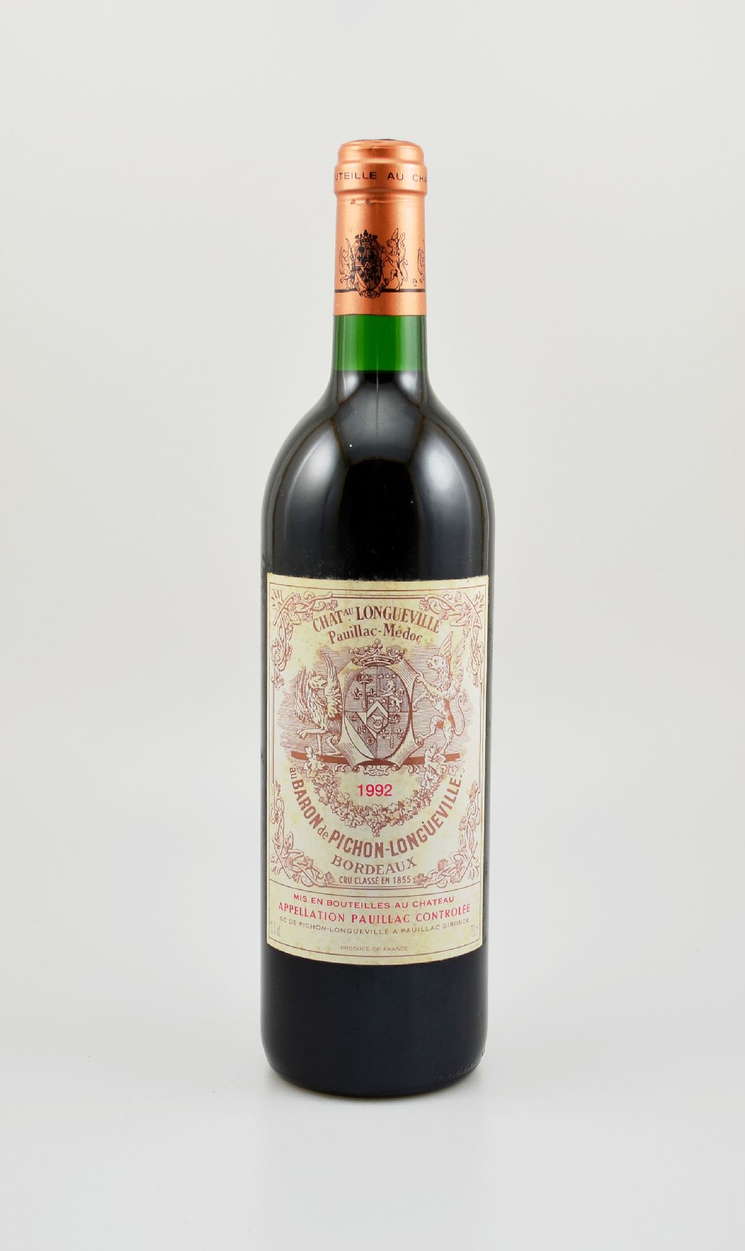 1 Flasche 1992 Chateau Pichon-Longueville au Baron de Pichon-Longueville, Pauillac, Grand Cru Classe, ca. 75 cl, 13 % Vol., Füllstand: ca. into ...