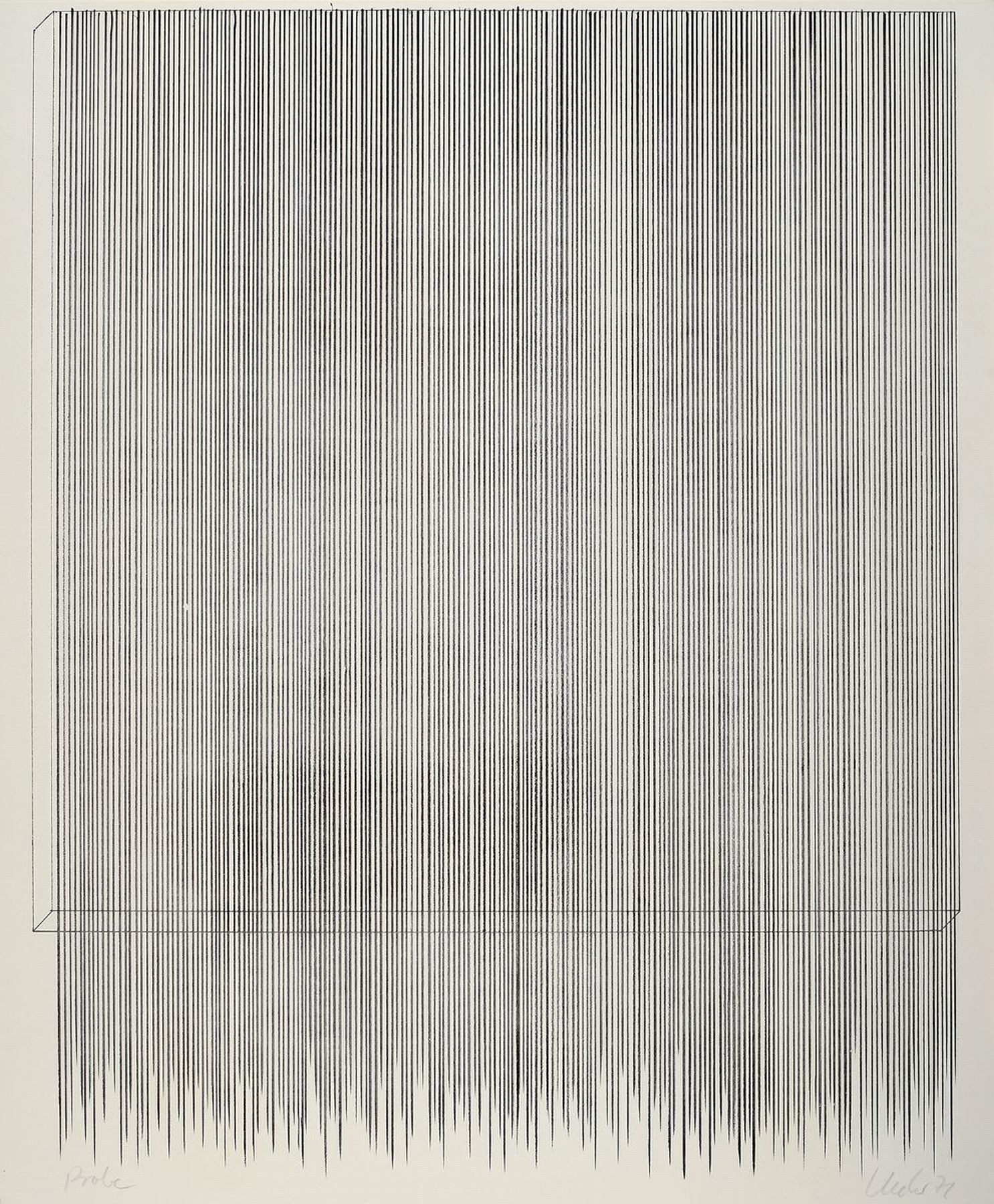 Günther Uecker, geb. 1930, Offset, senkrechte Linien, bez. Probe, handsigniert dat. 71, Blattmaß: 60 x 50 cm, l. Gebr.-spuren