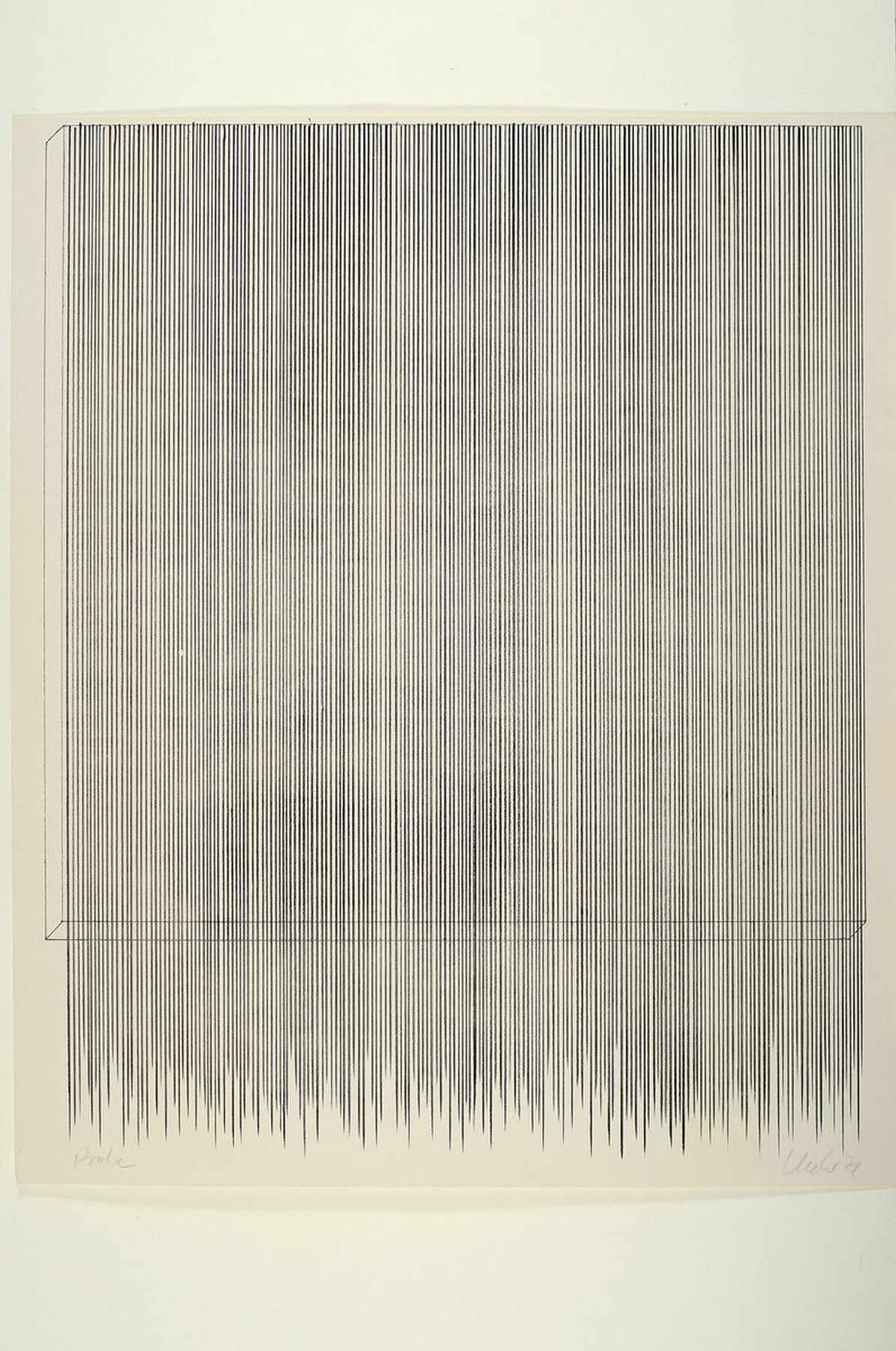 Detail k: Günther Uecker, geb. 1930, Offset, senkrechte Linien, bez. Probe, handsigniert dat. 71, Blattmaß: 60 x 50 cm, l. Gebr.-spuren