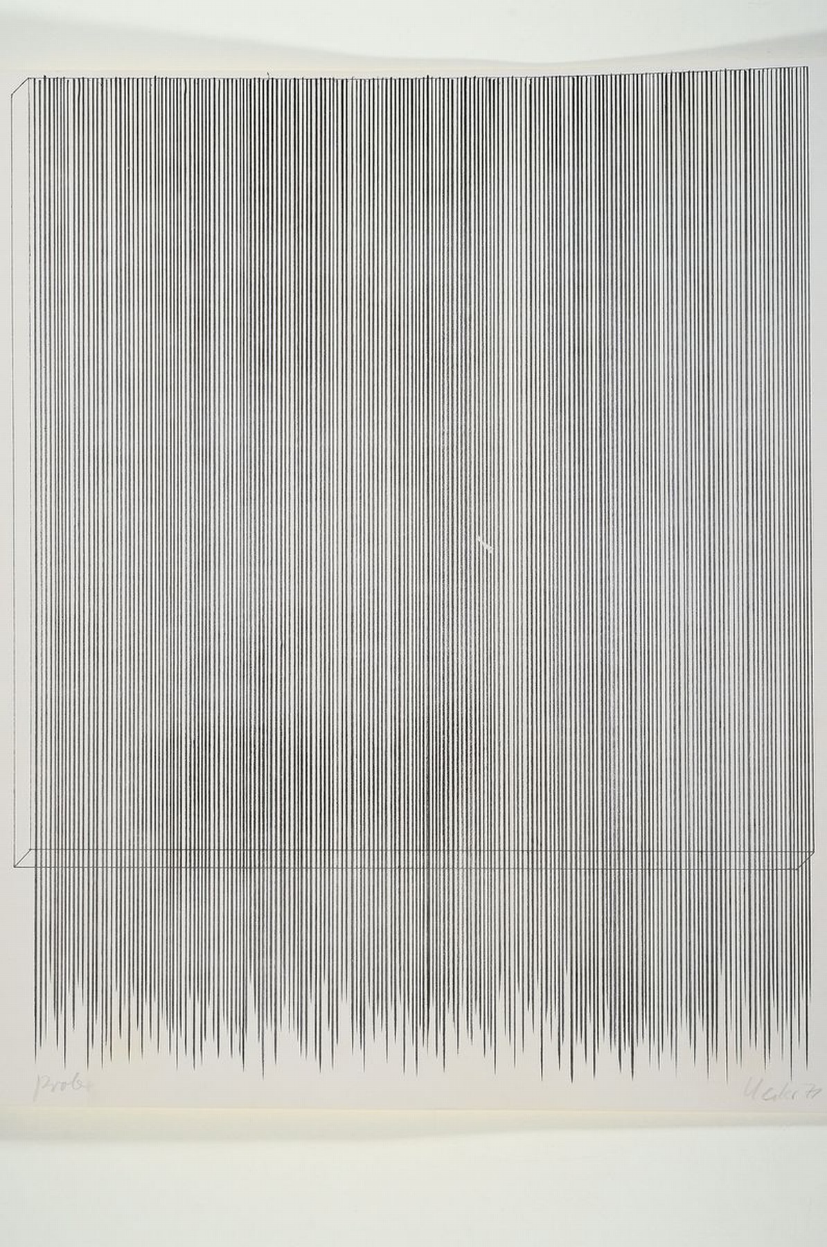 Günther Uecker, geb. 1930, Offsetlitho, senkrechte Linien, bez. Probe, handsigniert , Blattmaß: 60 x 50 cm, Gebr.spuren