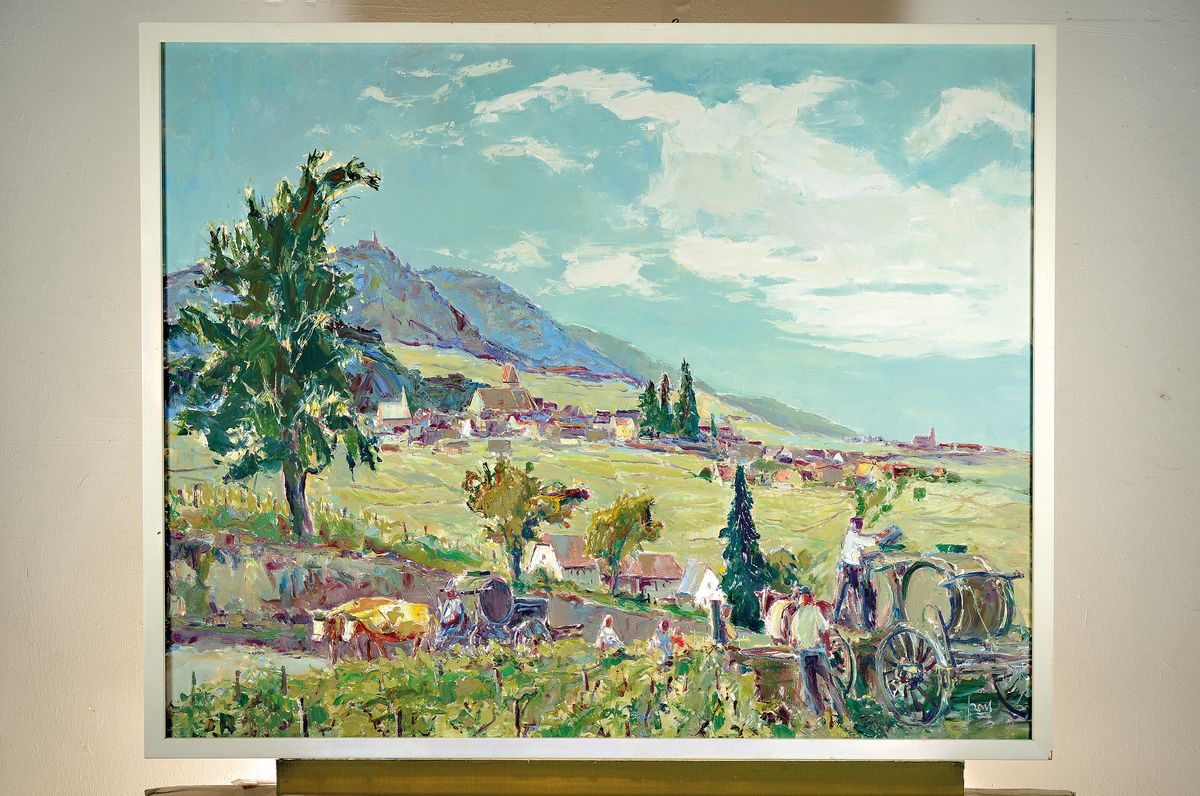 Detail k: Karl Graf, 1902 - 1986 Speyer, Weinlese bei Gleisweiler, Öl/Lwd, re. u. signiert, rückseitig bezeichnet und dat. 75 cm, 80 x 100 cm, Rahmen