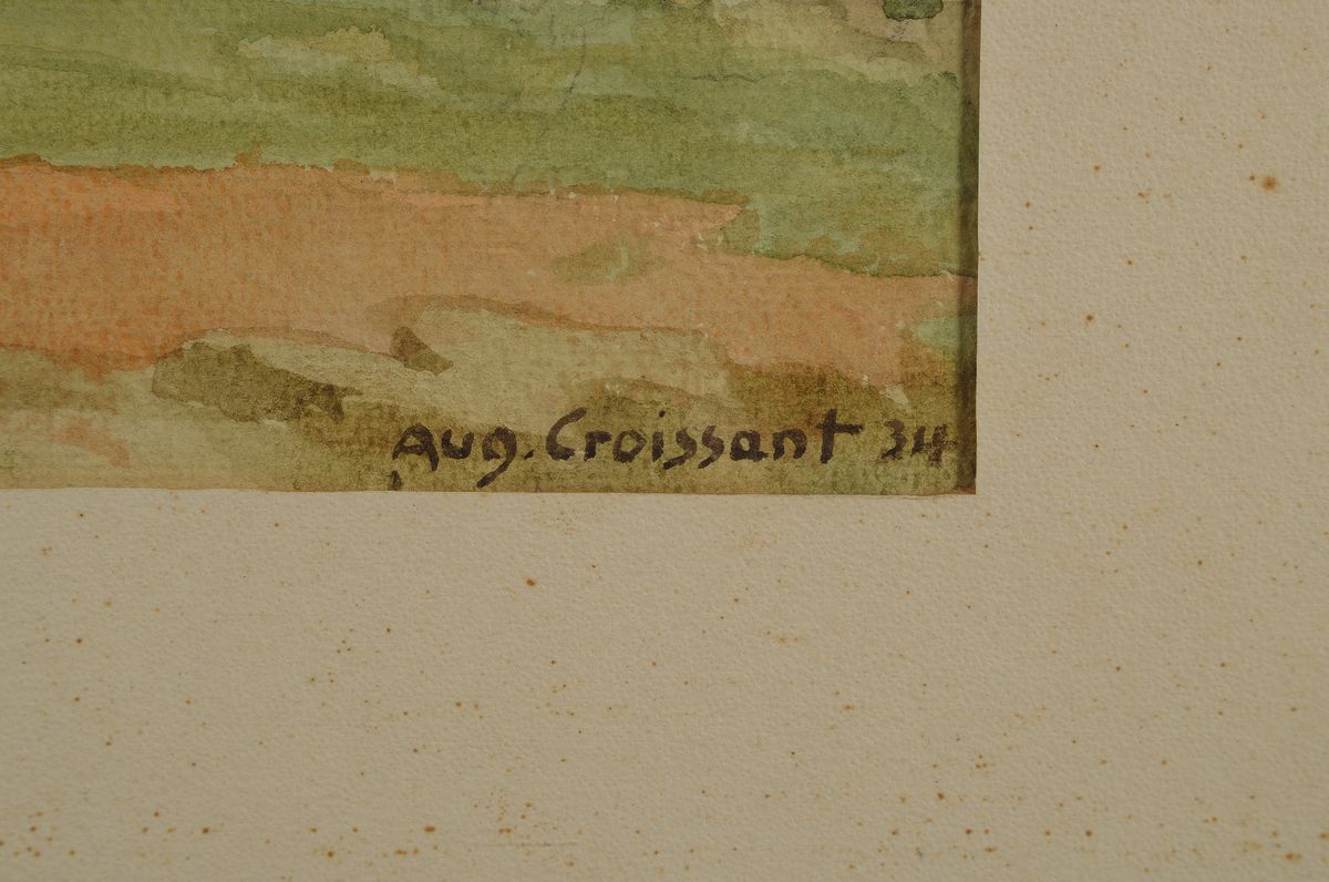 Detail a: August Croissant, 1870 Landau-1941 Edenkoben, Blick auf eine Burgruine in der Pfalz, Aquarell auf Papier, rechts unten signiert und dat. 34, ca. ...