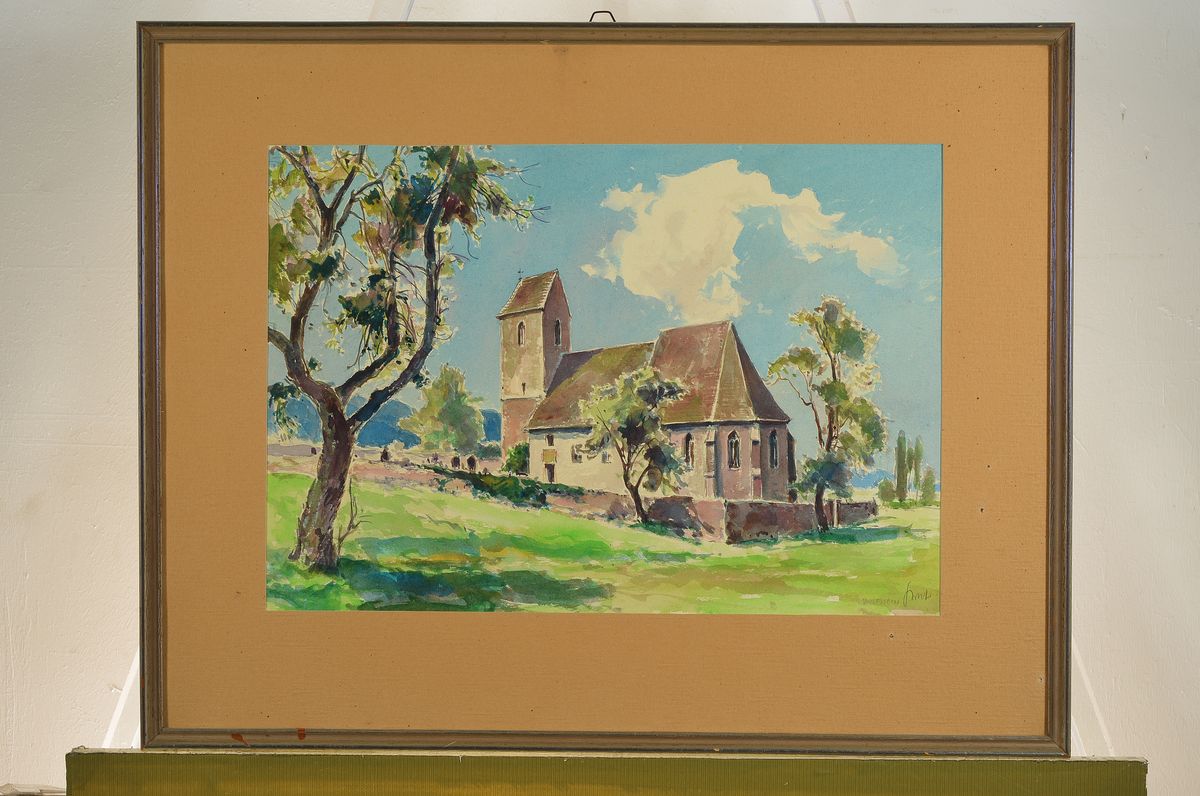 Detail k: Karl Graf, 1902-1986 Speyer, Die Zweikirche in Wolfstein, Gouache auf Papier, rechts untensigniert, ca. 34x49cm, PP, u.Gl., R. ca. 53x67cm