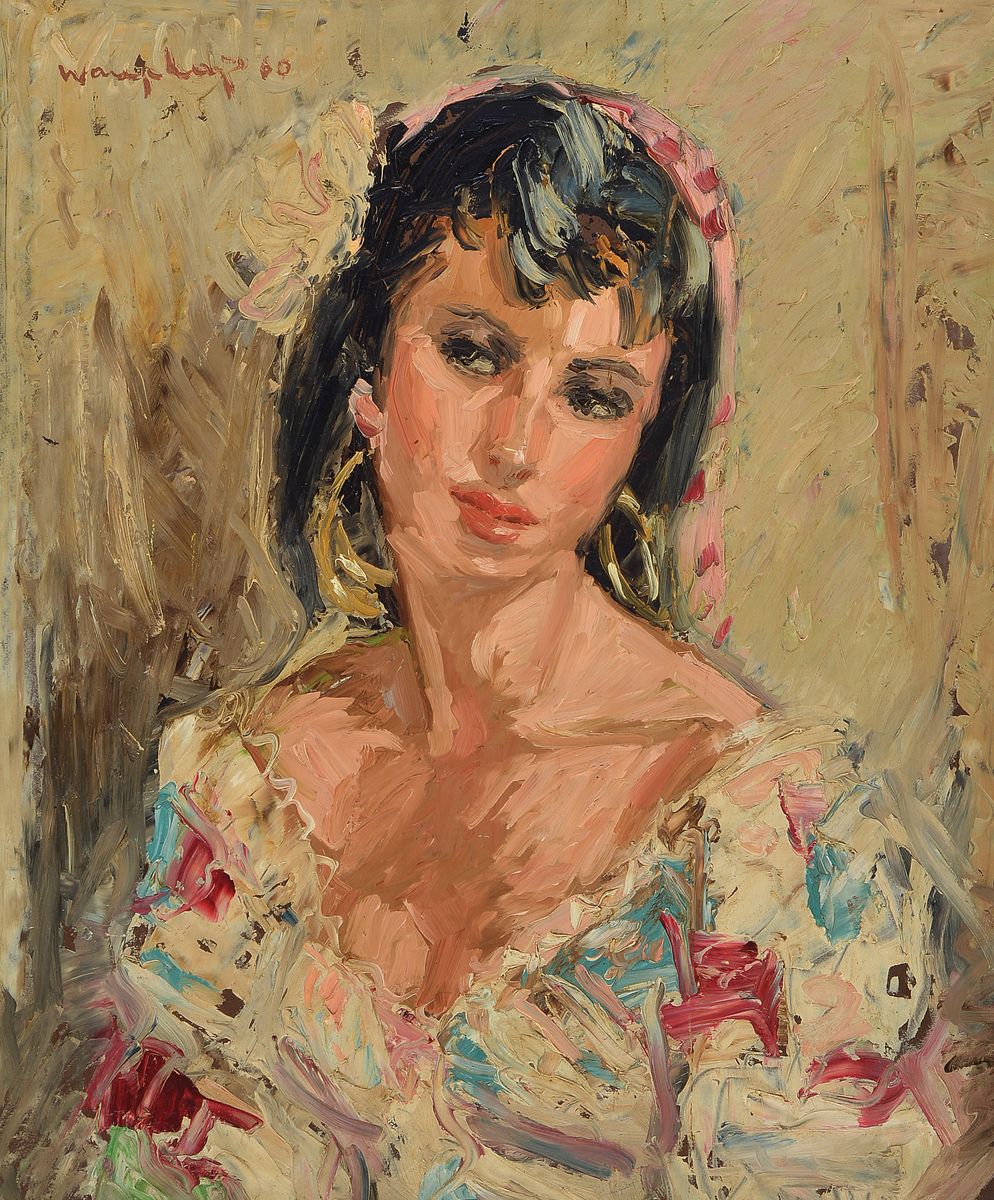 Helmut Wanschap, 1911 Berlin-1987 Kusel, Porträt einer jungen Frau, Öl/Hartfaser, links oben signiert und dat. 60, ca. 60x50cm, R. ca. 71x61cm