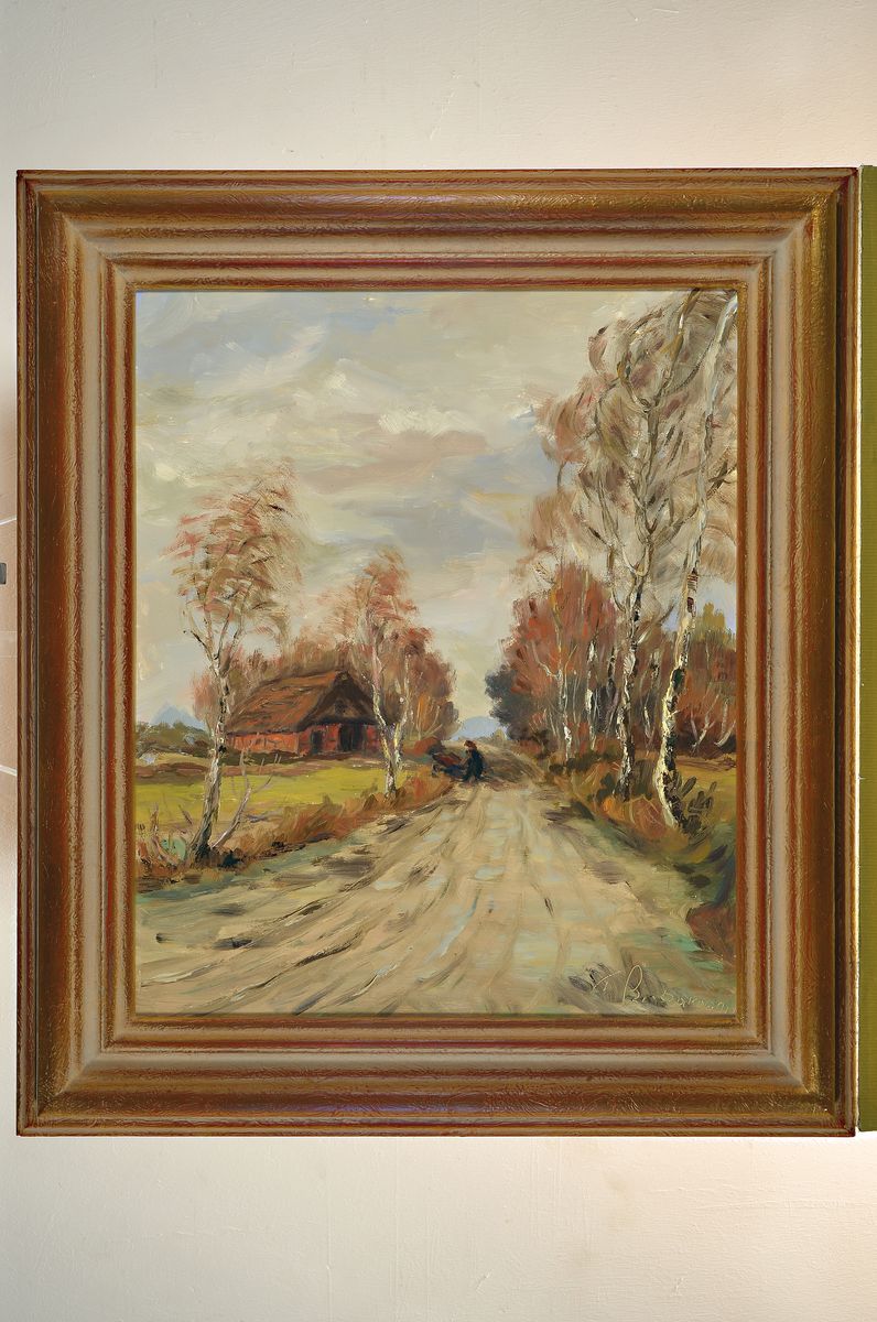 Detail k: Fedor Szerbakow, 1911 Eckertsdorf-2009 Lilienthal, Herbstliche Landschaft um Worpswede, Öl/Hartfaser, rechts unten signiert, ca. 60x50cm, R. ca. ...