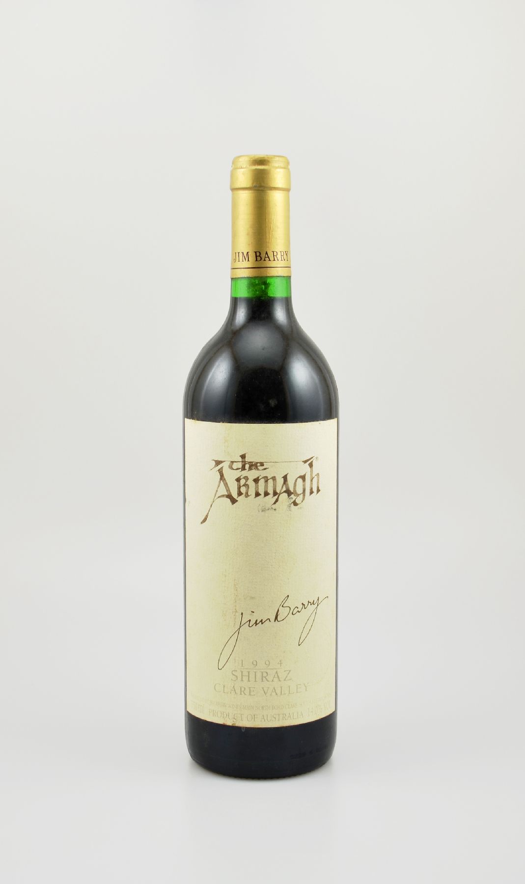 1 Flasche 1994 Jim Barry The Armagh Shiraz, Clare Valley, Australia, ca. 75 cl, 14 % Vol., Füllstand: ca. into neck, Etikett min. beschmutzt, ...