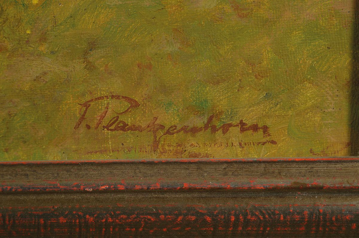 Detail a: Jakob Blankenhorn, 1894 Talheim-1977 Steinlach, Schäfer mit seiner Herde in hügeliger Landschaft, Öl/Lwd, rechts unten signiert, ca. 47x67cm, ...