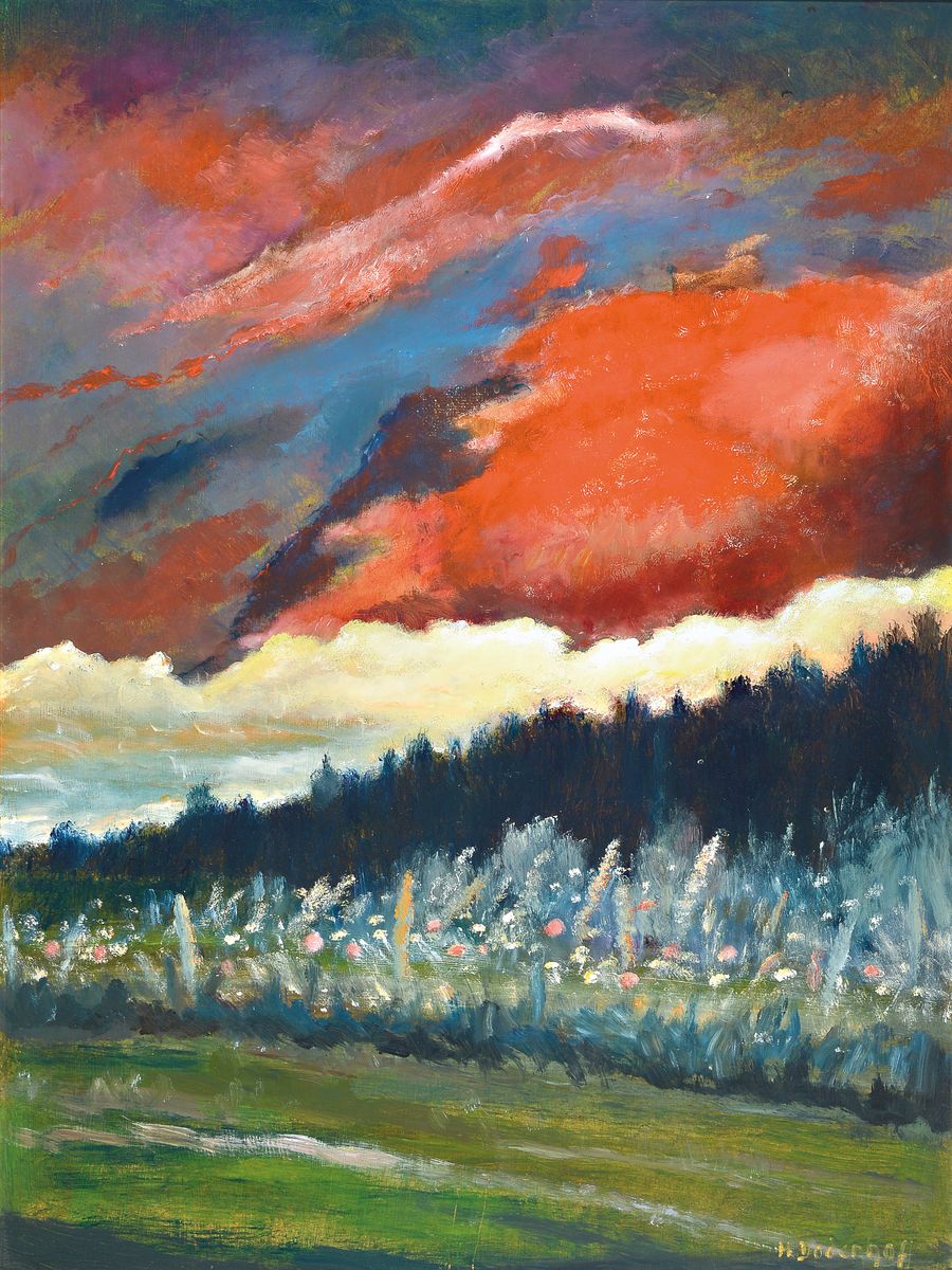Heinz Dodenhoff, 1889 Tarmstedt - 1981 Langen, Worpsweder Maler, zwei Landschaften, a. Worpsweder Moorkate im Abendrot, Öl/Malkarton,ca. 60 x 80 cm, ...